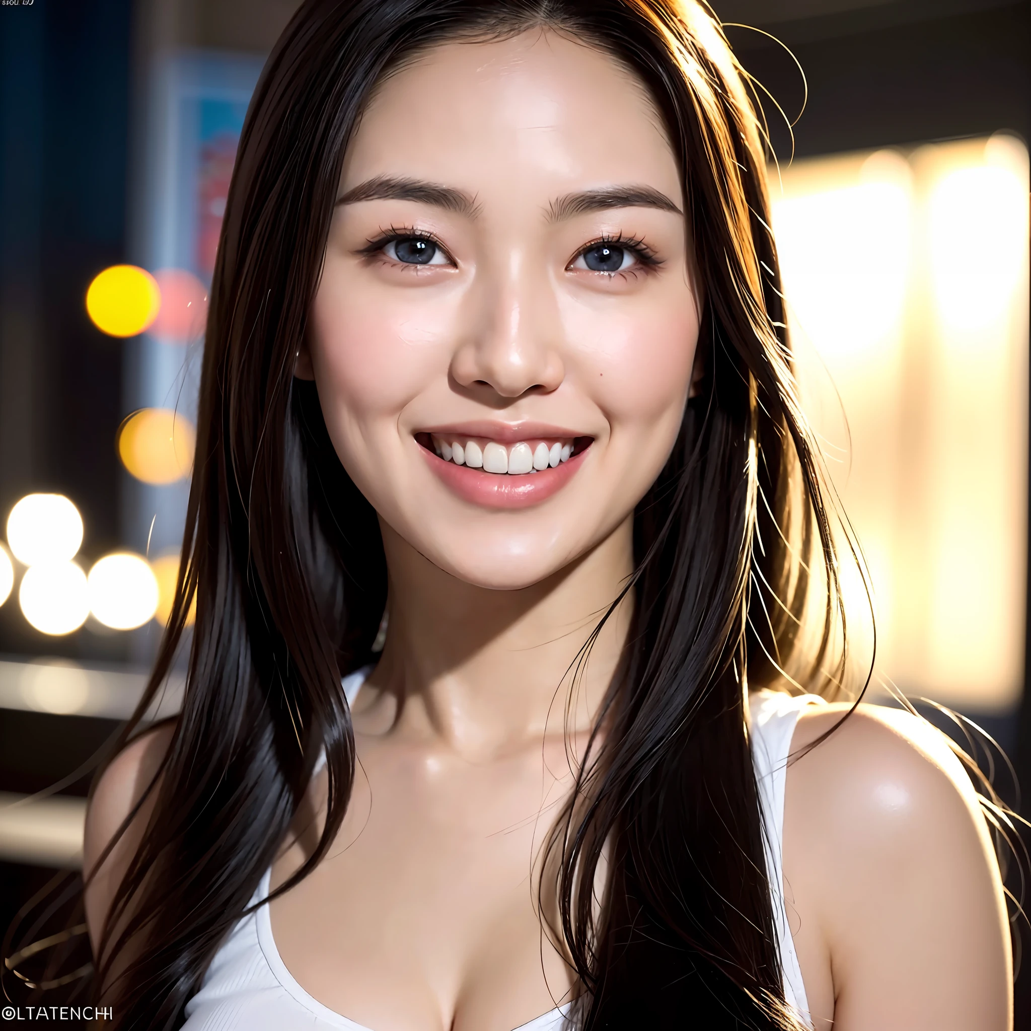 SEXY woman in her 20s, wearing tooth, (masterpiece, top quality: 1.2), ultra high resolution, (photorealistic: 1.4), detailed skin, cinematic lighting, friendly, intelligent, conversational attractive, happy, kind, energetic, cheerful, creative, contagious smile with glowing eyes