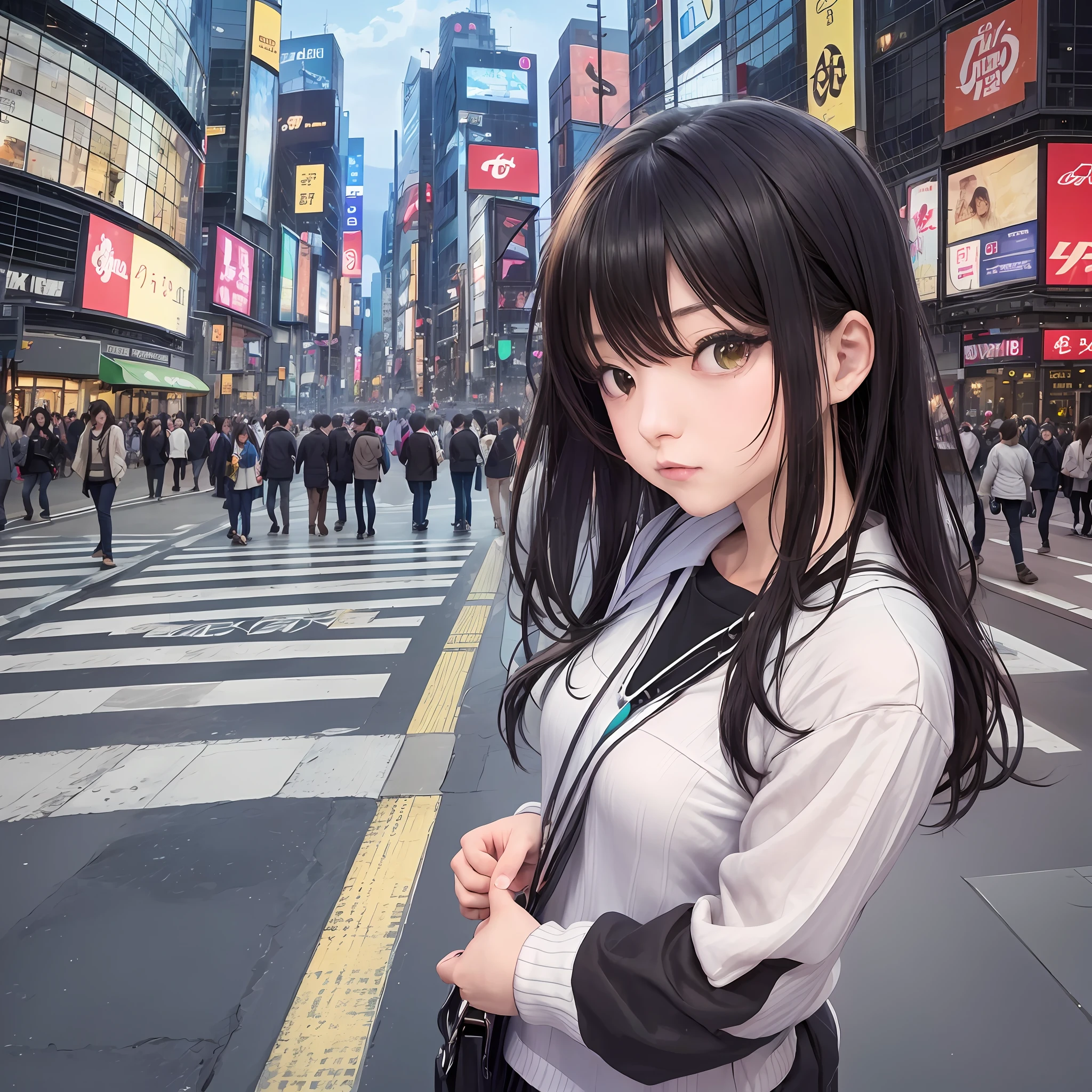Top Quality, High Definition, Masterpiece, Super Definition, Solo, One Girl, Japan Shibuya Scramble Crossings --auto --s2