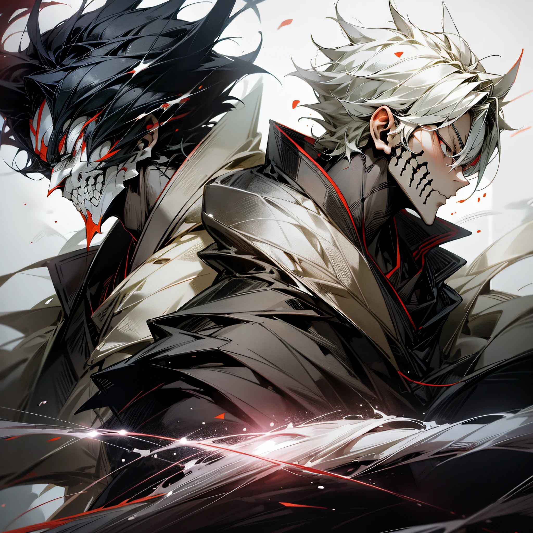Nippon manga style, Ichigo Kurosaki, Shinigami anime, Kamen, 1 man, delicate face, wearing armor, with lightning on his body, zen