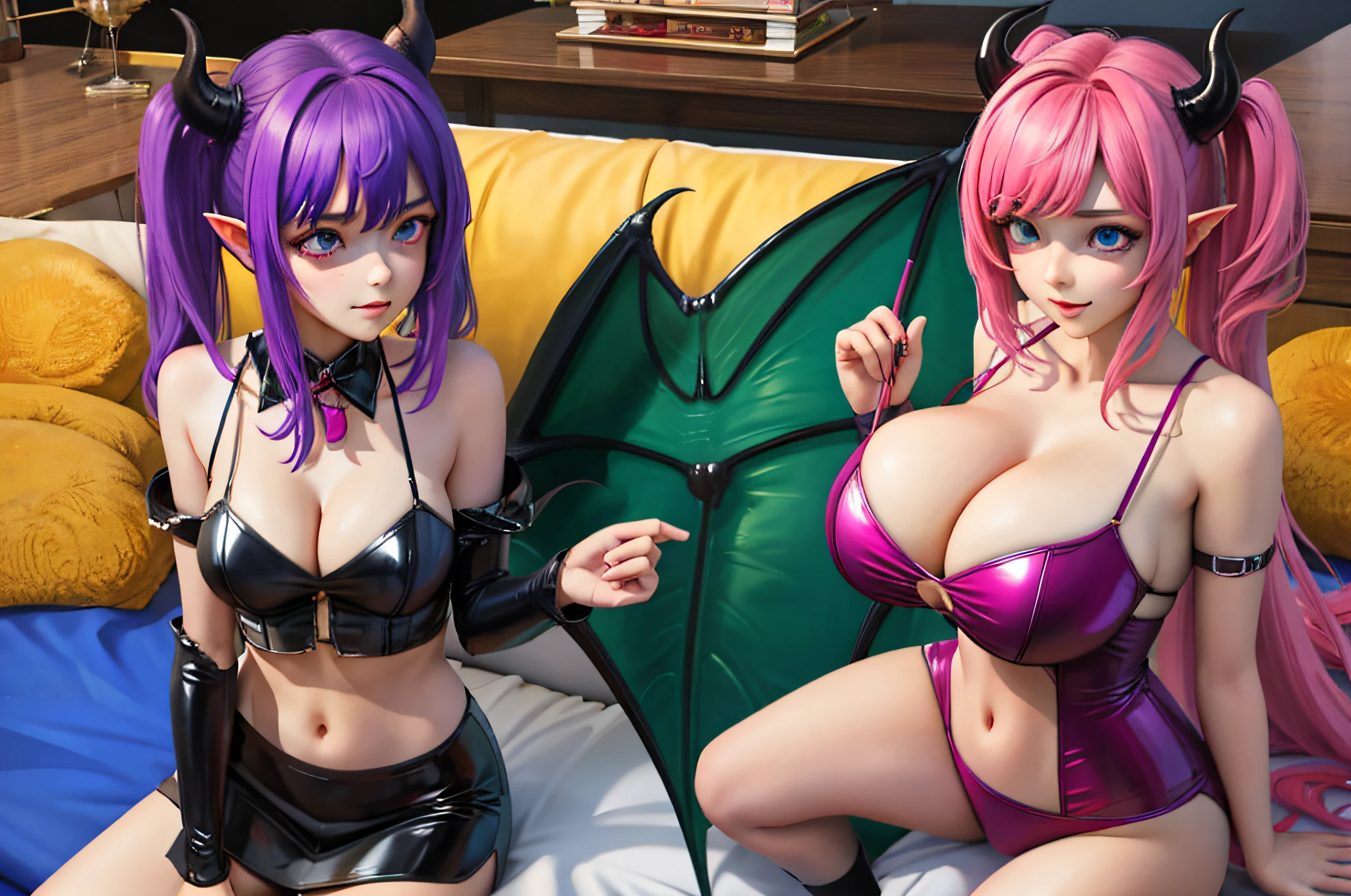 1 girl,solo,demon girl,succubus,breast expansion