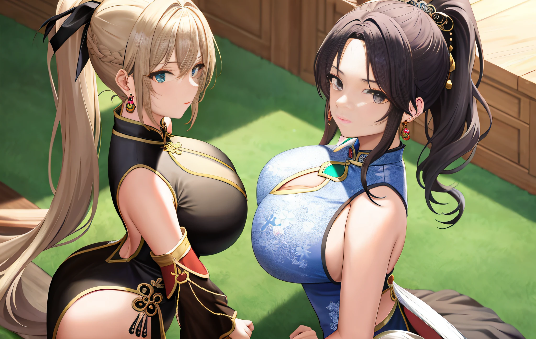 Masterpiece, Superb Pieces, , Single Ponytail, Bare Shoulders, Jade, Long Hair, Erotic Cheo Ponytail, Hair Accessory, Sleeveless, Jewelry, Earrings