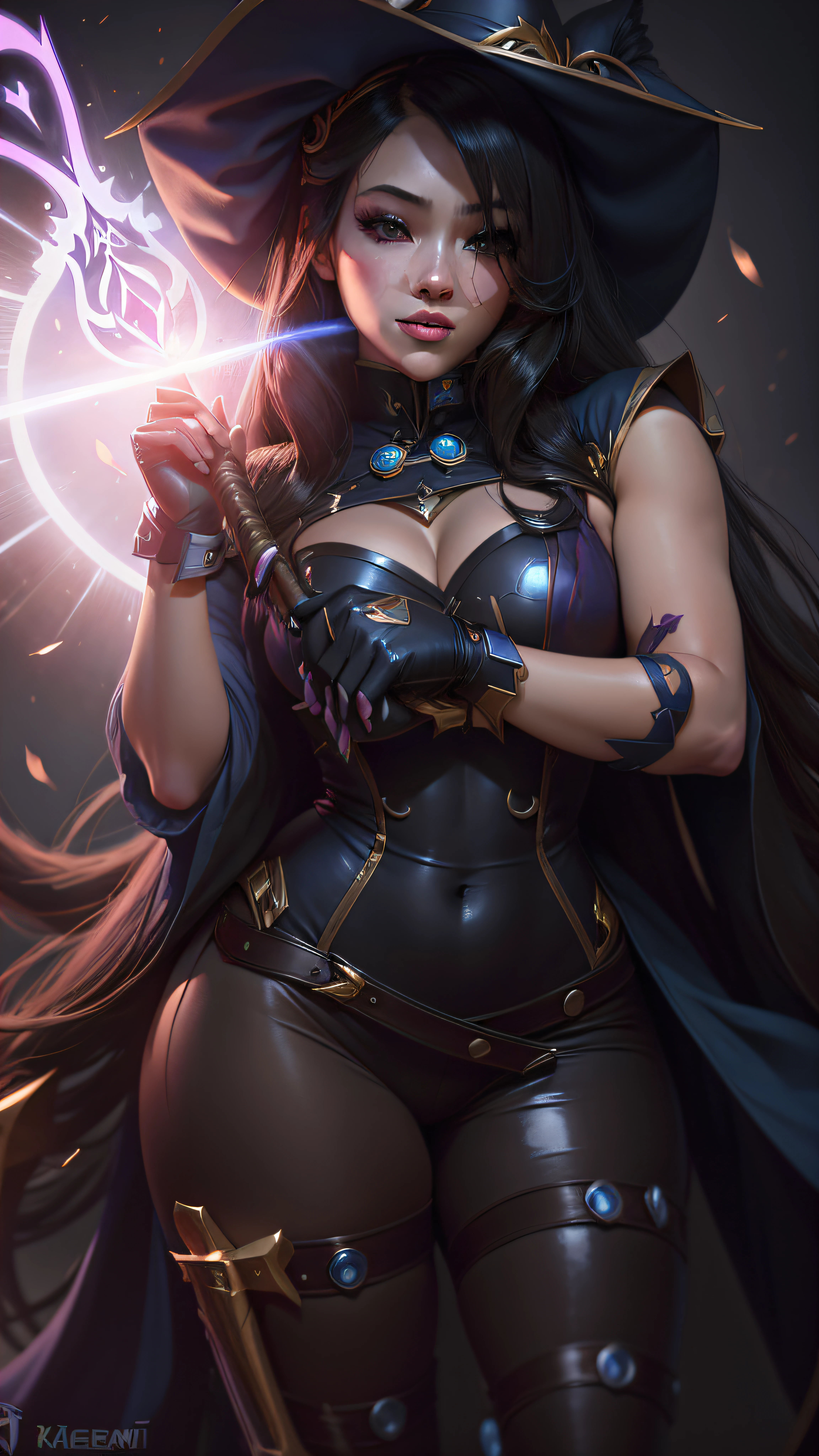 a close up of a woman dressed in a costume holding a wand, a portrait by Kanbun Master, Artstation contest winner, conceptual art, irelia, from league of legends, seraphine ahri kda, ig model | artgerm, official splash art, ! dream artgerm, ahri, zenra taliyah
