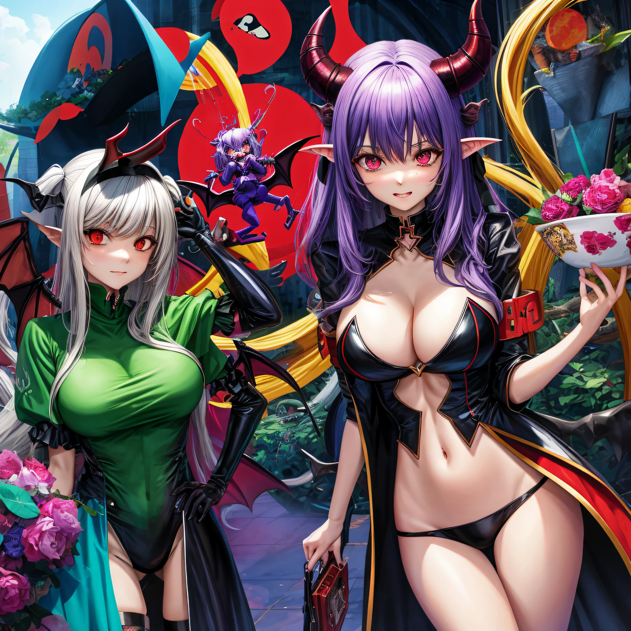 demon girl, succubus, breast expansion