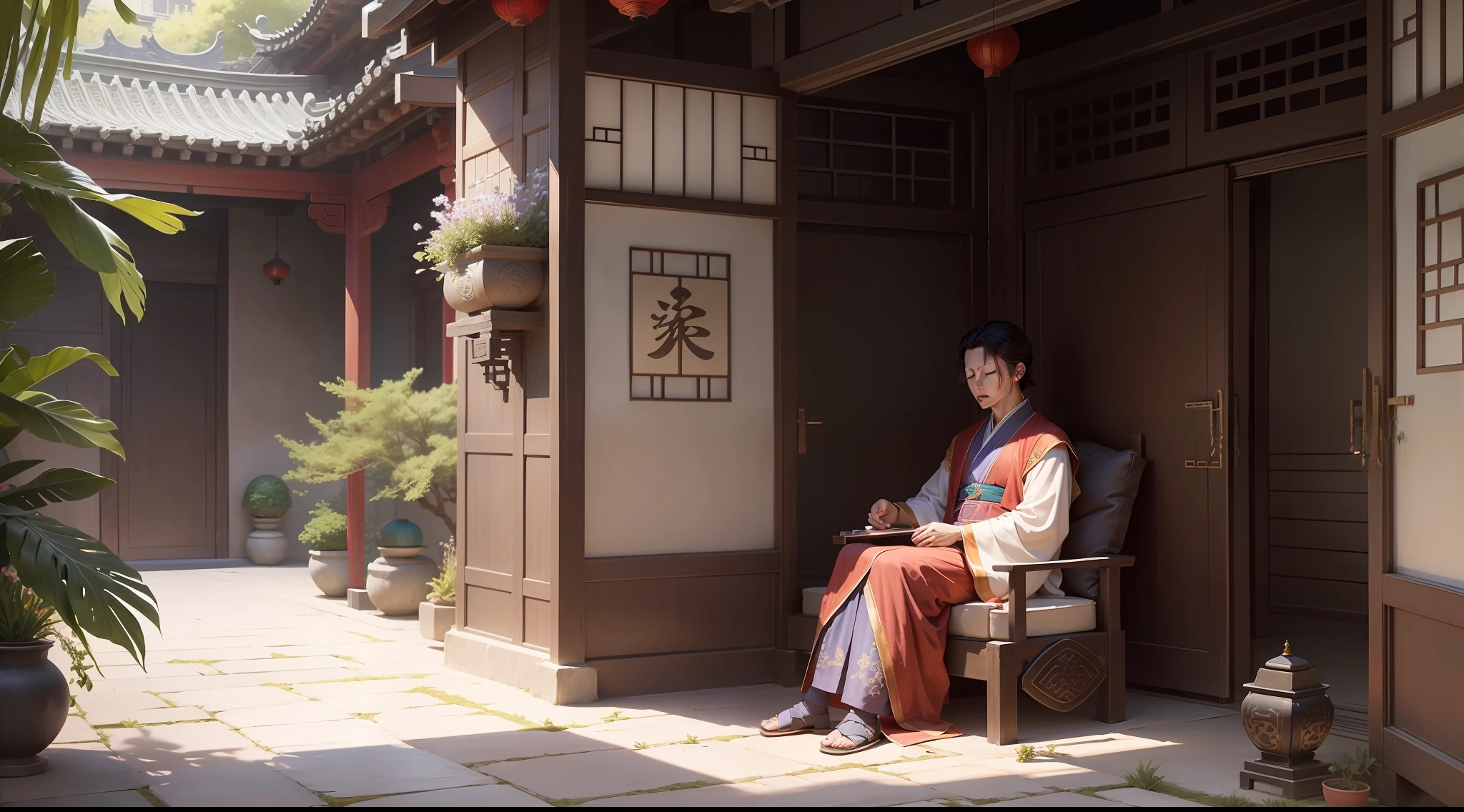 In the first year of Jian'an, the second entrance to the courtyard, the ancient style picture, the young man Lin Mo lay on the lazy chair in the courtyard, closed his eyes and pondered. The courtyard is quiet, with a gentle breeze, as if it is midsummer --auto --s2