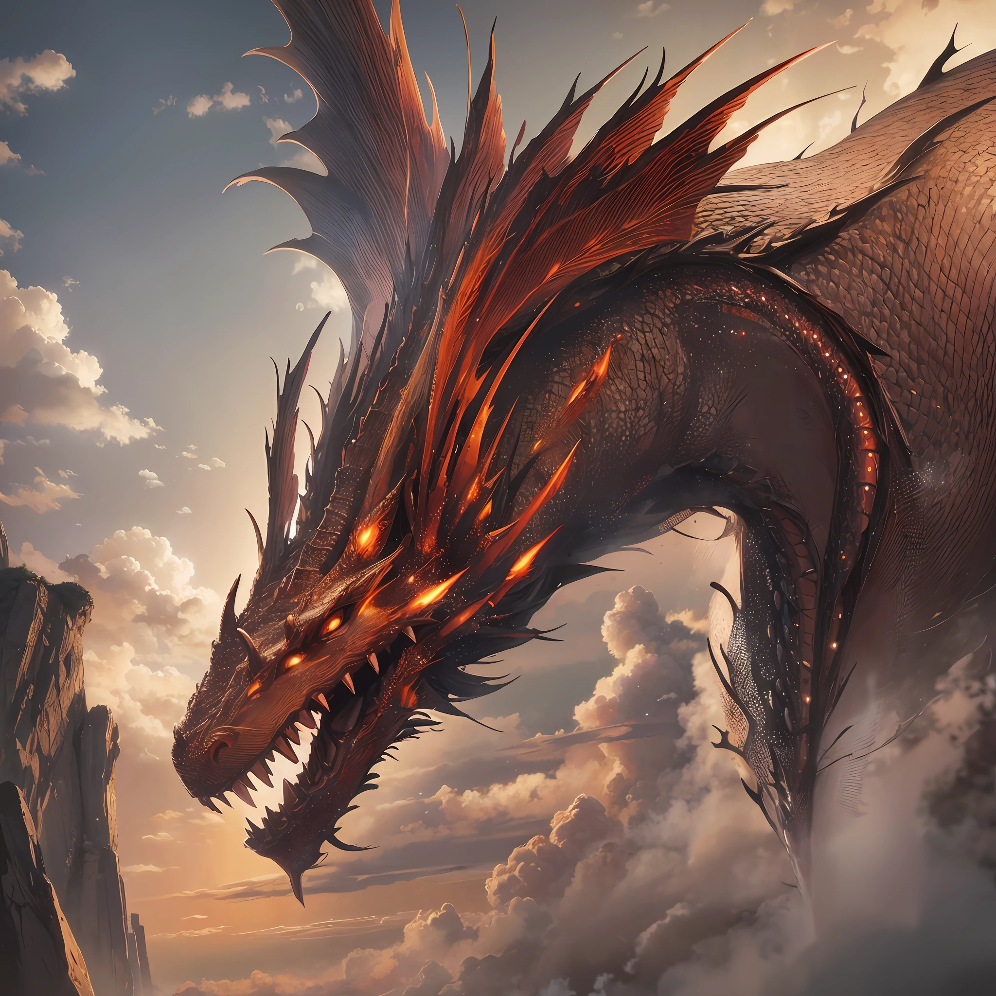 Masterpiece, realism, realism, cinematic lighting, Chinese dragon, blood, sky, clouds, --auto --s2