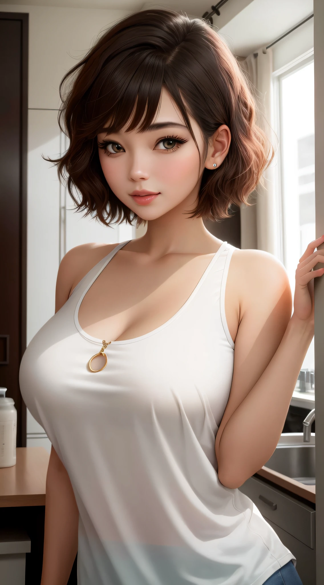 Girl, Single, Best Quality, Upper Body, Beautiful, Pretty, Radiant, Breast-Large, Short Hair