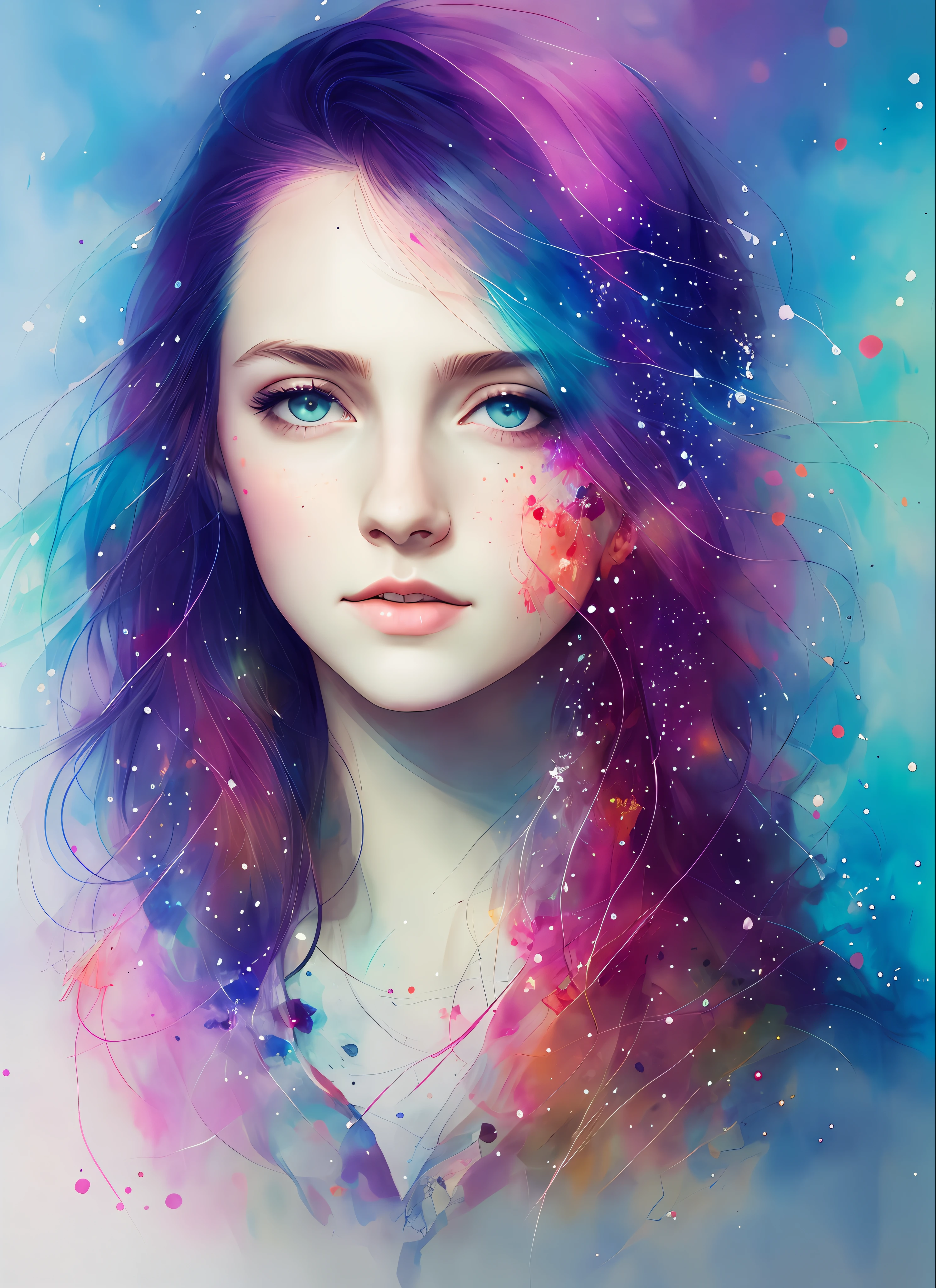 woman with agnes cecile, glowing design, pastel colors, ink drops, autumn lights