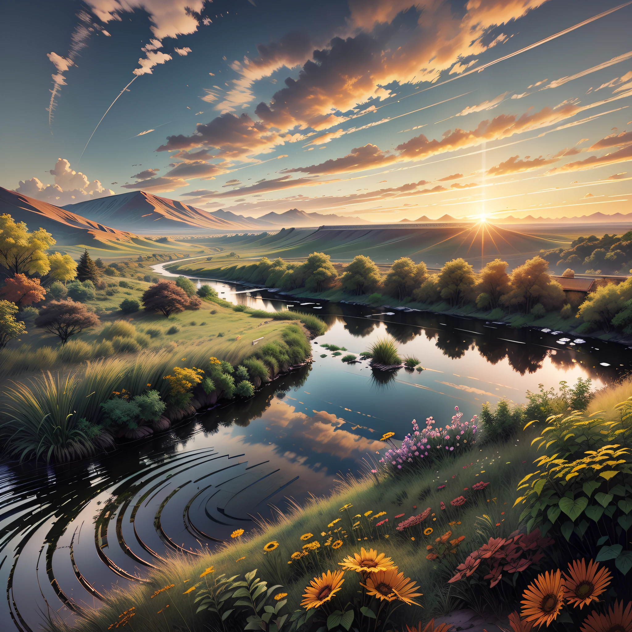 Colorful, Backlight, Rift Valley, sunset, prairie, waterfall