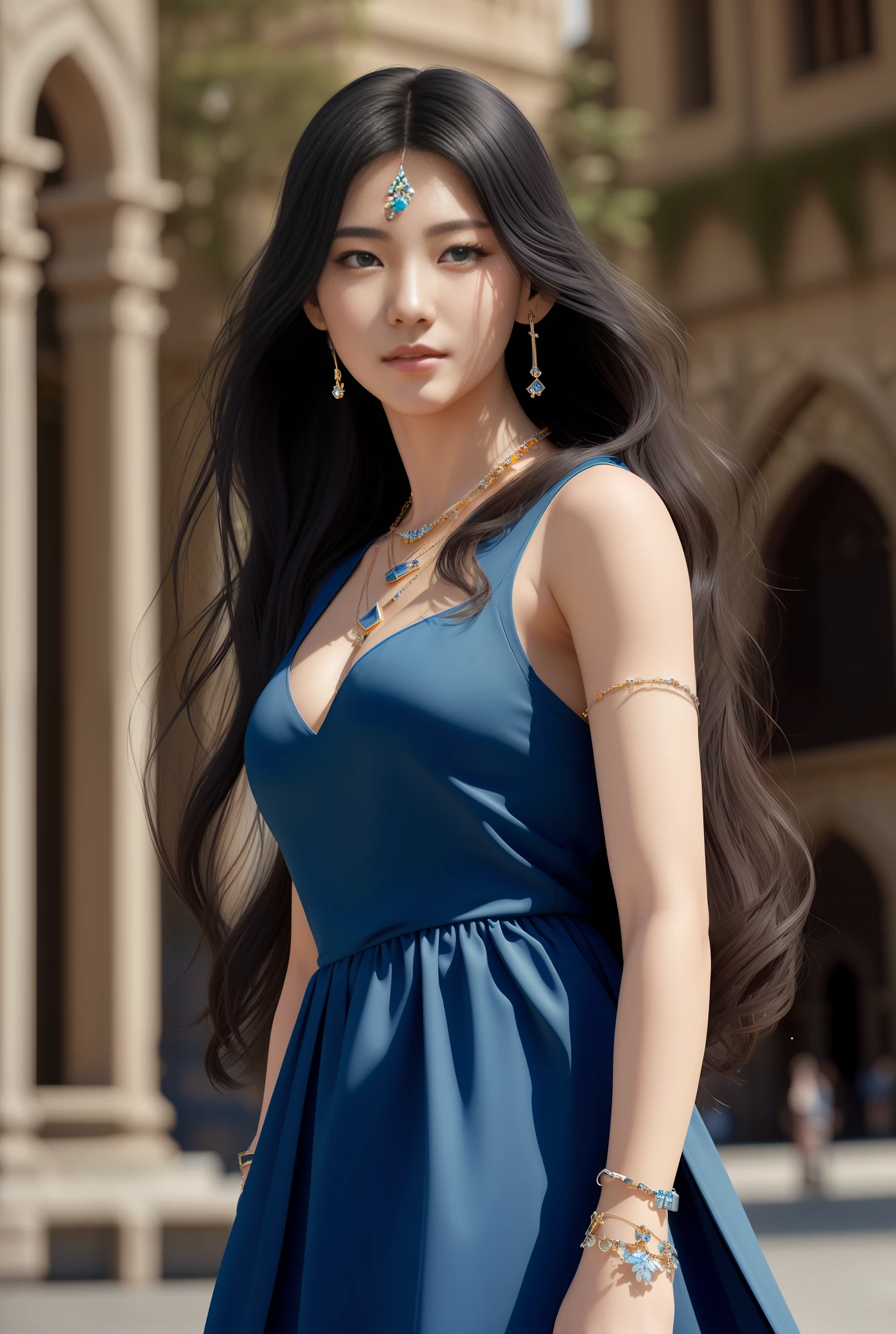 (blue theme,),in summer,(nature:1.9),1girl,full body,black hair,very long hair,grin,navel,crowd,(Florence Cathedral background),dynamic angle,dynamic pose,outdoors,Italian Florence style architecture,High color saturation,Color saturation,(jewelry:1.9),putting on jewelry, Warm light,Warm light,
ray tracing,cinematic lighting,(raw photo:1.2), (photorealistic:1.4), absurdres, incredibly absurdres, huge filesize , ultra-detailed, highres, extremely detailed,best quality ,masterpiece, illustration, an extremely delicate and beautiful, extremely detailed ,CG ,unity ,8k wallpaper, Amazing, finely detail, masterpiece,best quality, pureerosface_v1,ulzzang-6500-v1.1,