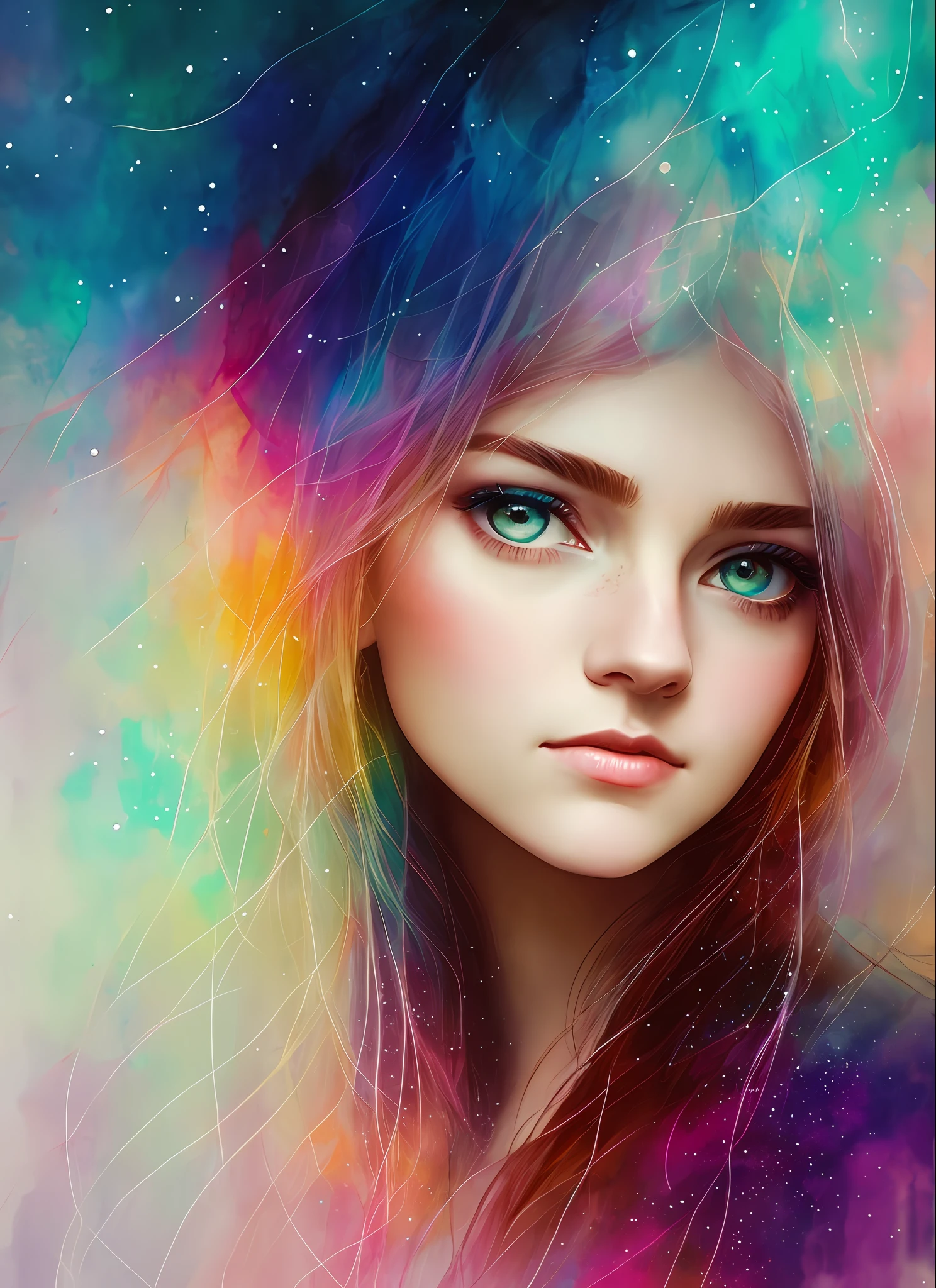 woman with agnes cecile, glowing design, pastel colors, ink drops, autumn lights