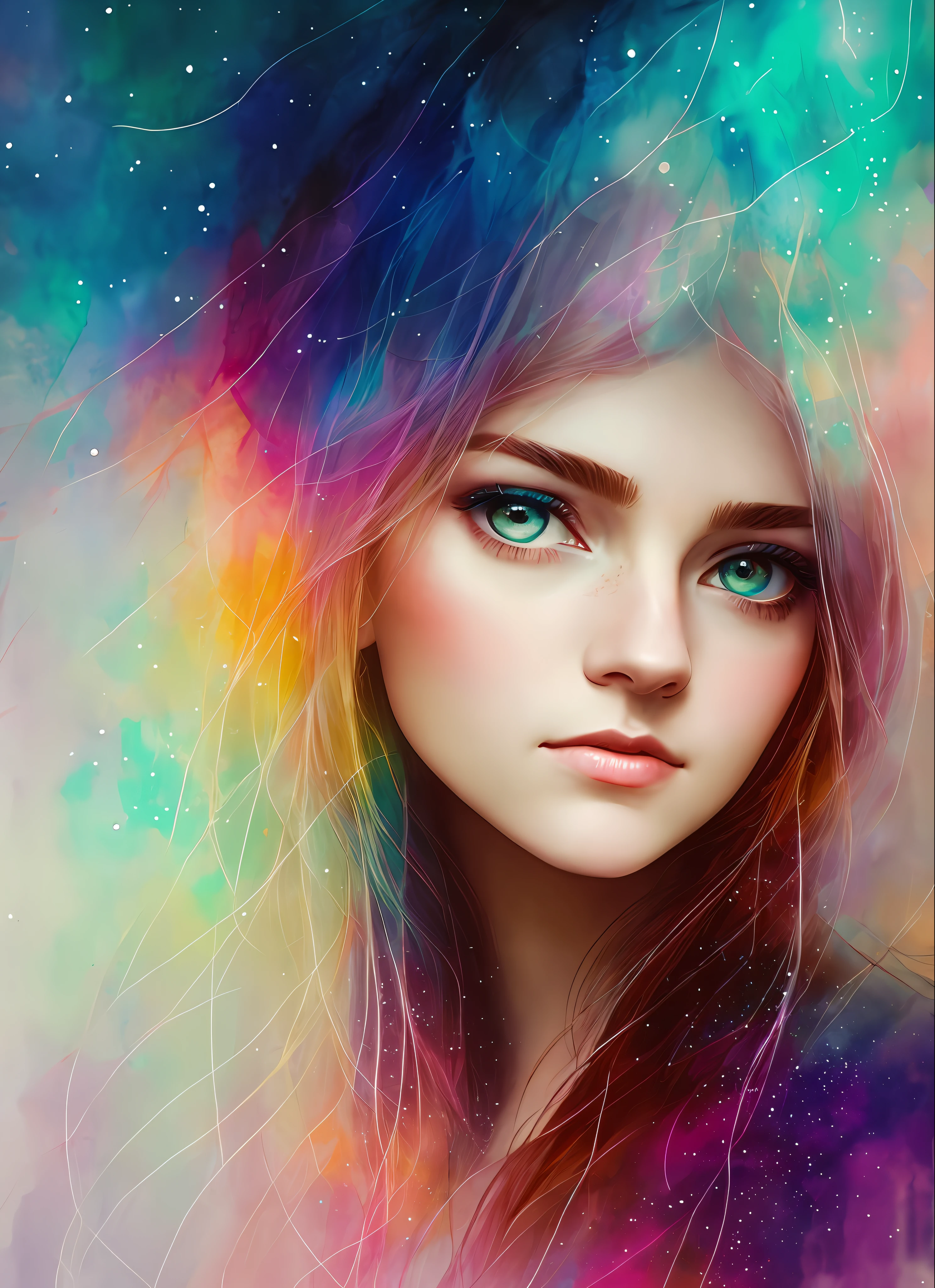 woman with agnes cecile, glowing design, pastel colors, ink drops, autumn lights