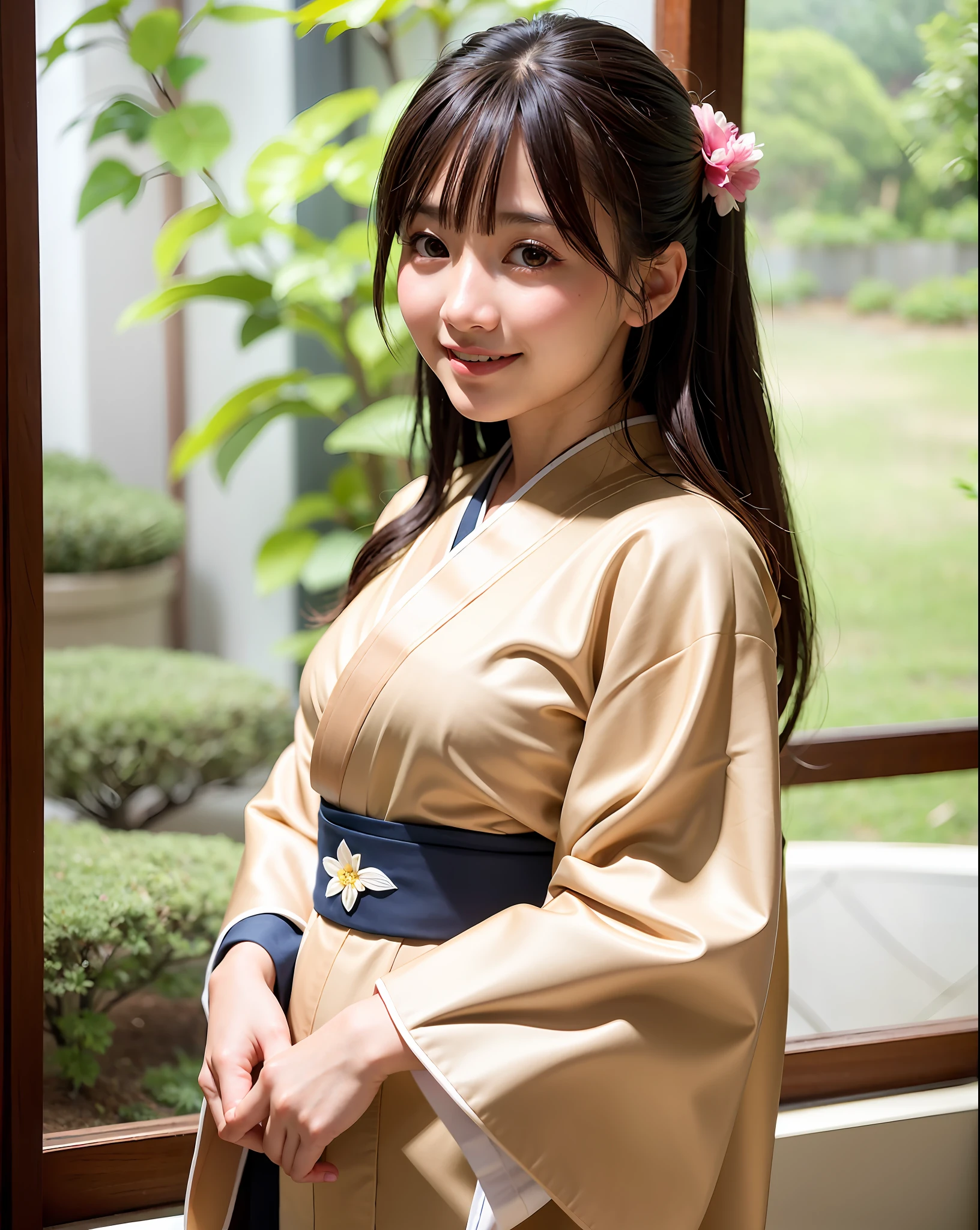 best quality, face focus, (depth of field) ,ultra high res, (photorealistic:1.4), RAW photo, Japanese-style room, alcove, hanging scroll
(portrait:1.4)
1japanese girl, solo, cute, smile, (brown eyes), natural face, (midi hair),
(kimono:1.5)