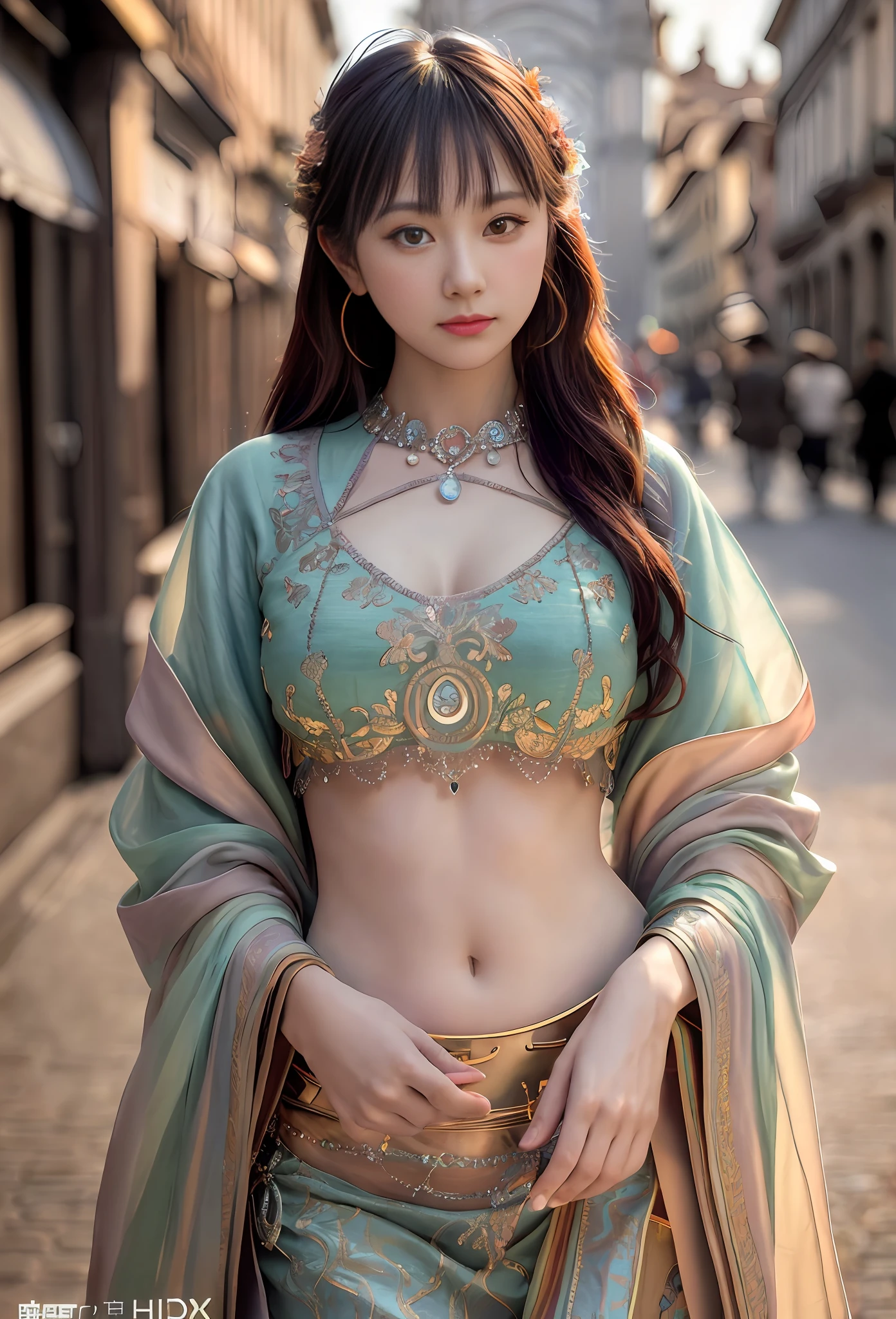 80mm, epic realistic, painting of a dancer on a street of 2020s Florence,(Florence Cathedral background),navel,crowd, by range murata, a big red sun in the background, stunning, matted, paul gauguin, van gogh, art by greg rutkowski and artgerm, soft cinematic light, adobe lightroom, photolab, hdr, intricate, highly detailed, (depth of field:1.4), (dark shot:1.22), neutral colors, (hdr:1.4), (muted colors:1.4), (intricate), (artstation:1.2), hyperdetailed, dramatic, intricate details, (technicolor:0.9), (rutkowski:0.8), cinematic, detailed, soft light, sharp, exposure blend, medium shot, bokeh, (hdr:1.4), high contrast, (cinematic,black and orange:0.85), (muted colors, dim colors, soothing tones:1.3), low saturation, (hyperdetailed:1.2), (noir:0.4), soft light, sharp, exposure blend, medium shot, bokeh, (hdr:1.4), high contrast, (cinematic, teal and orange:0.85), (muted colors, dim colors, soothing tones:1.3), low saturation, (hyperdetailed:1.2), (noir:0.4), (intricate details:1.12), hdr, (intricate details, hyperdetailed:1.15)