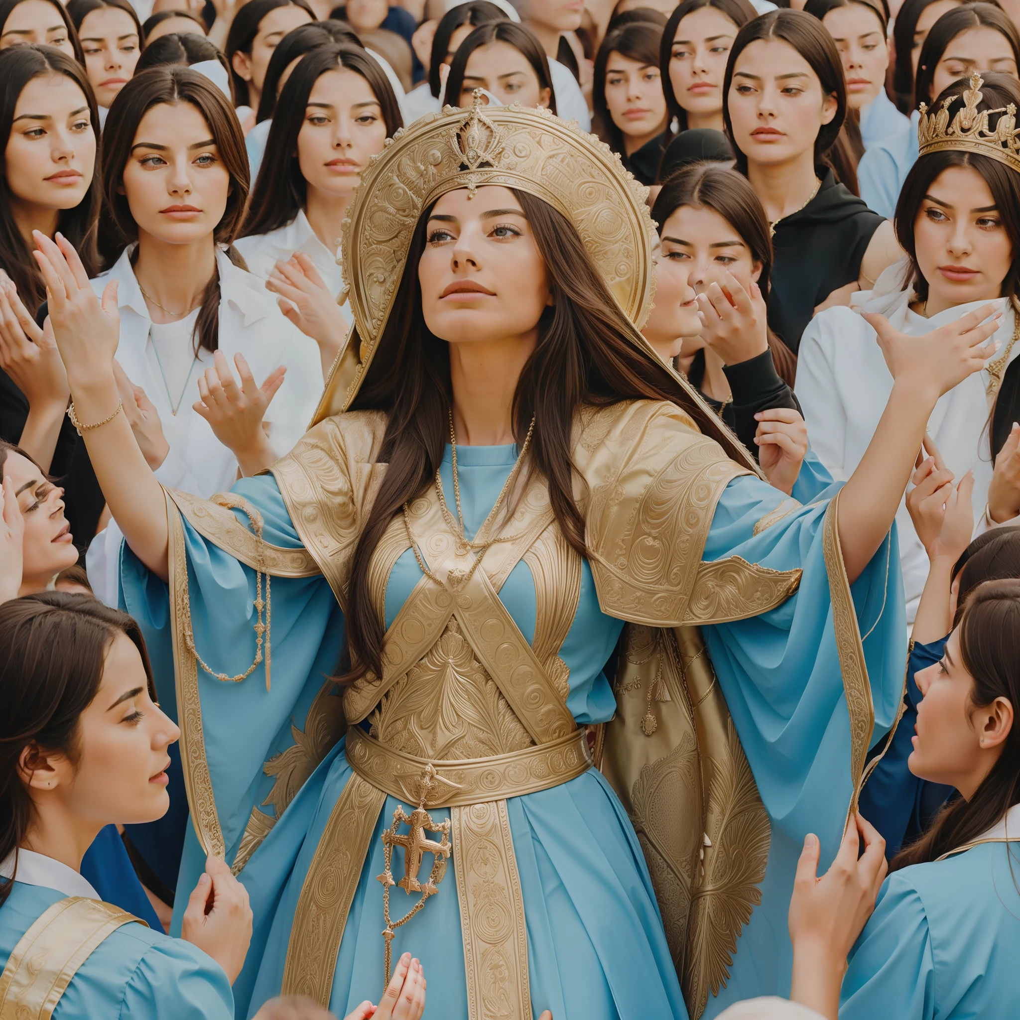 Poster Our Lady Queen of Peace Catholic blessing a crowd of people