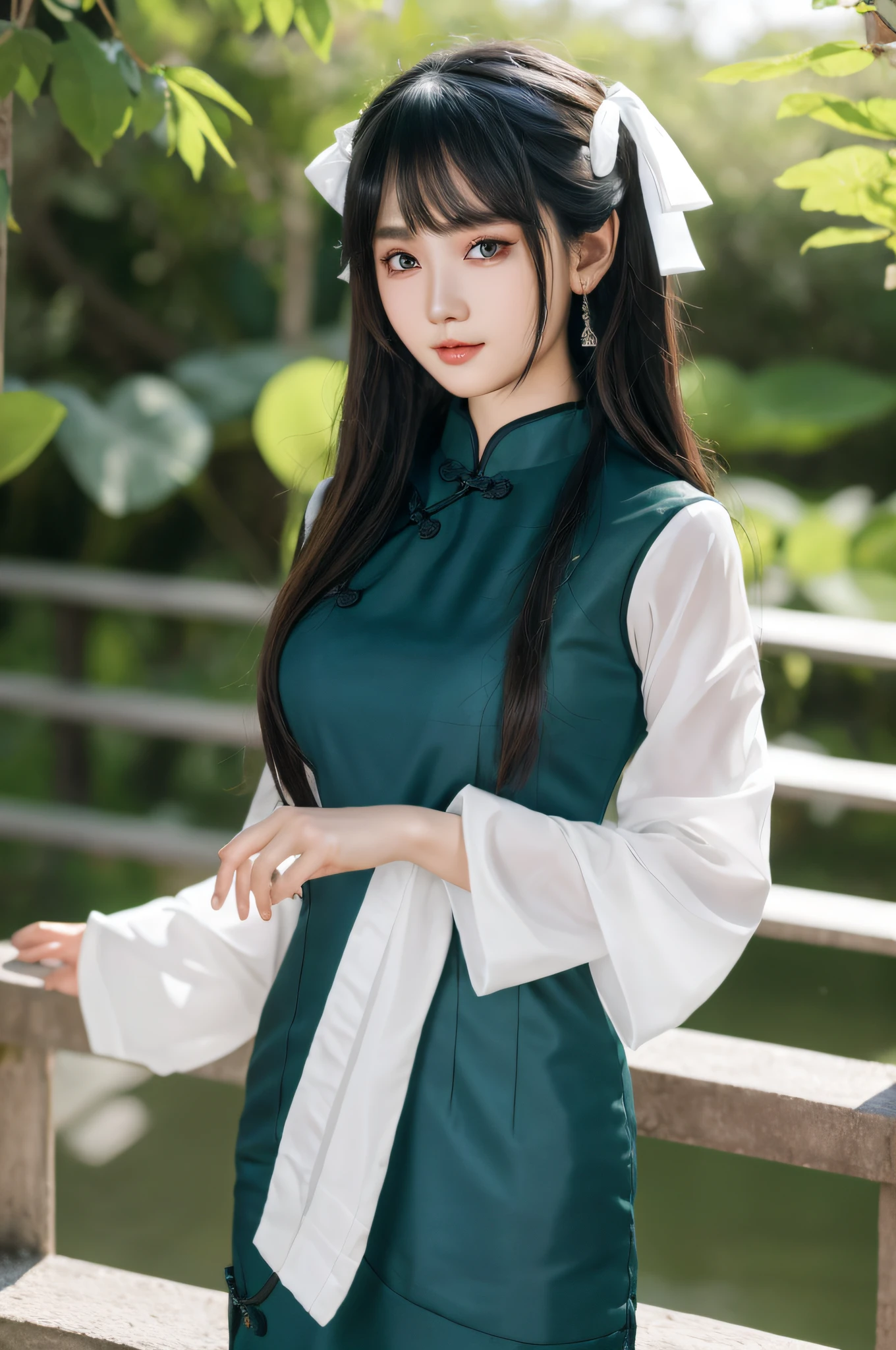 best quality ,masterpiece, illustration, an extremely delicate and beautiful, extremely detailed ,CG ,unity ,8k wallpaper, Amazing, finely detail, masterpiece,best quality,official art,extremely detailed CG unity 8k wallpaper,absurdres, incredibly absurdres, huge filesize, ultra-detailed, highres, extremely detailed,beautiful detailed girl, extremely detailed eyes and face, beautiful detailed eyes,light on face,cinematic lighting,1girl,looking at viewer,outdoors, ao dai , showing behind thin ao dai, masterpiece,ultra realistic,32k,extremely detailed CG unity 8k wallpaper, best quality