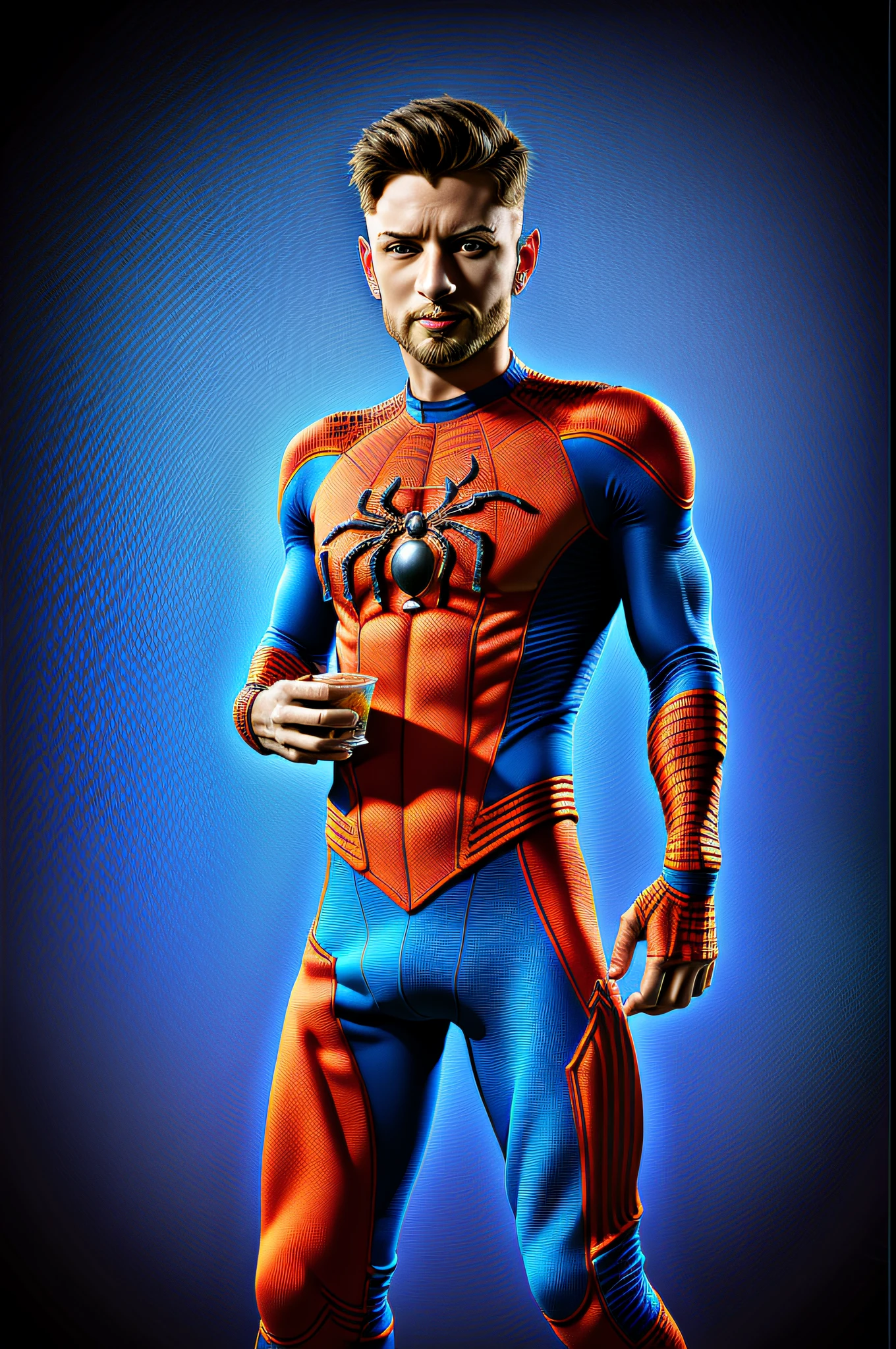 (Pixar style: 1.25) a full-body portrait of the (chrisbrigido) with spiderman costume, blue eyes, enigmatic look, natural skin texture, 4k textures, HDR, intricate, highly detailed, sharp focus, cinematic visual, hyper-detailed