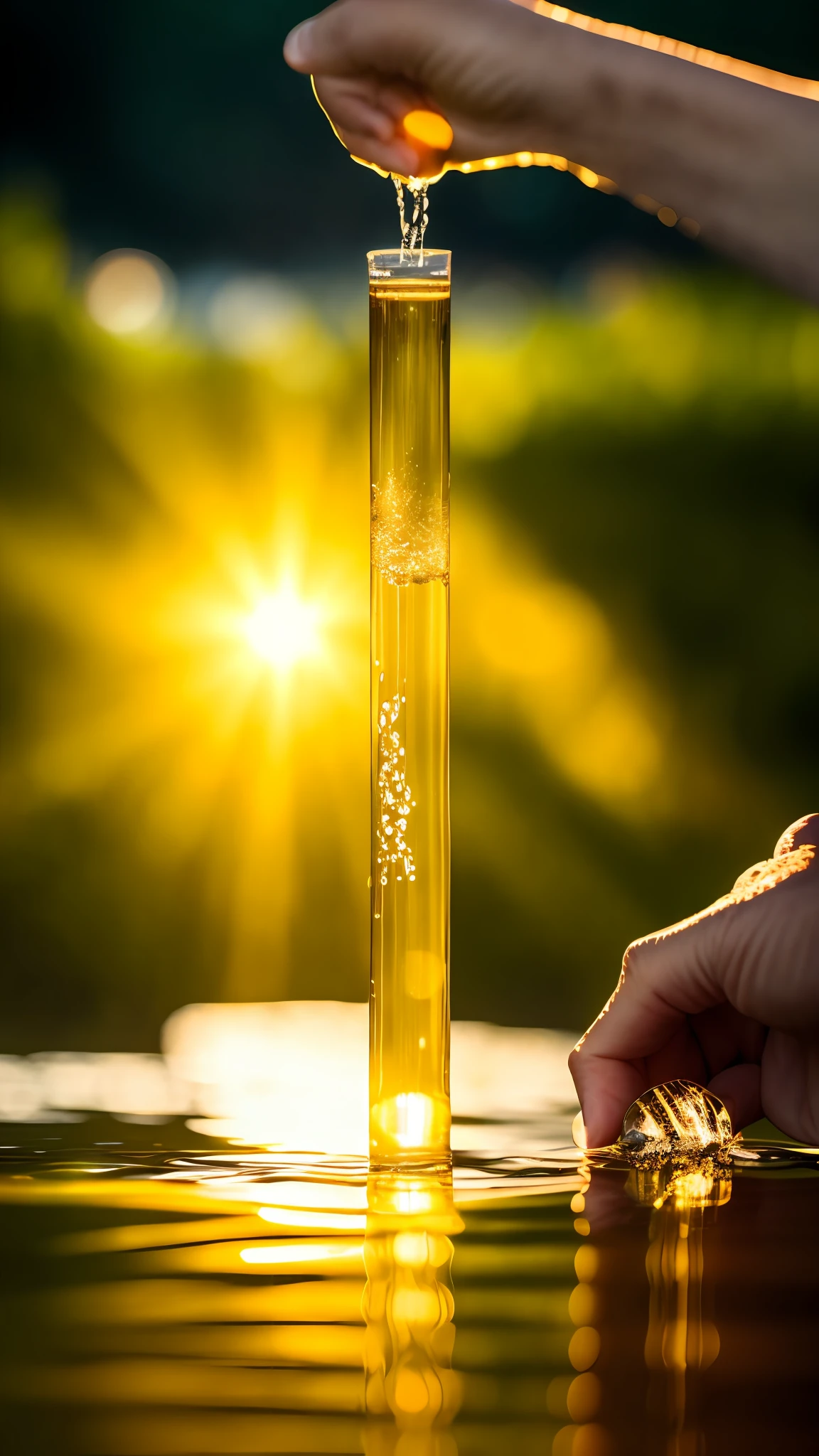 Hand hold, water scene, nature, sparkling, sunlight, fine reflection, HDR