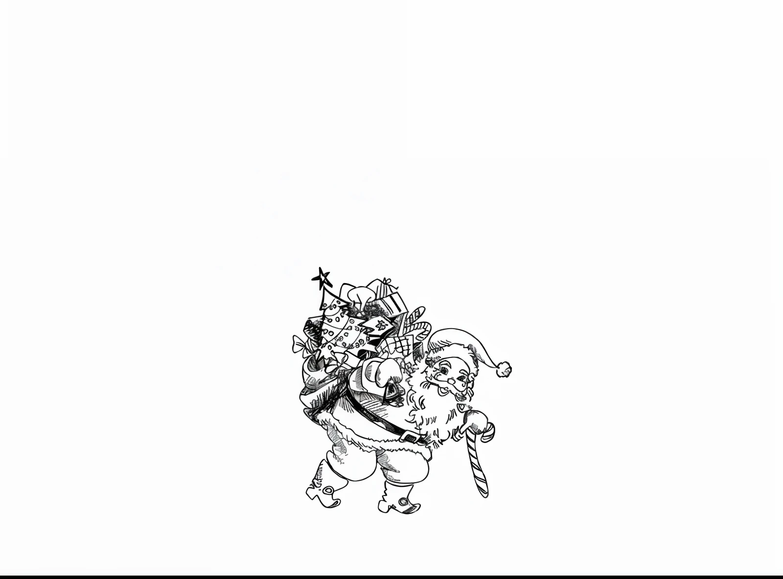drawing of a santa claus carrying a candy cane, katsuhiro otomo style, holiday season, by Toriyama Sekien, by Fujishima Takeji, an elf, by Ryūkōsai Jokei, inspired by Tawaraya Sōtatsu, by Katsukawa Shun'ei, by Awataguchi Takamitsu