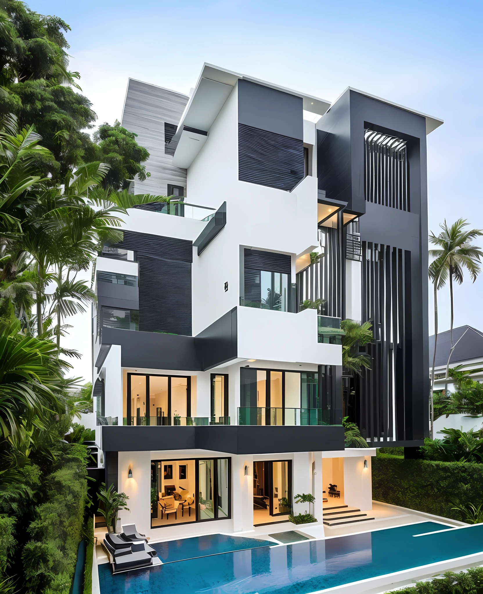 An exquisite contemporary villa in the prestigious District 7 of Ho Chi Minh City featuring luxurious modern amenities and upscale design elements.