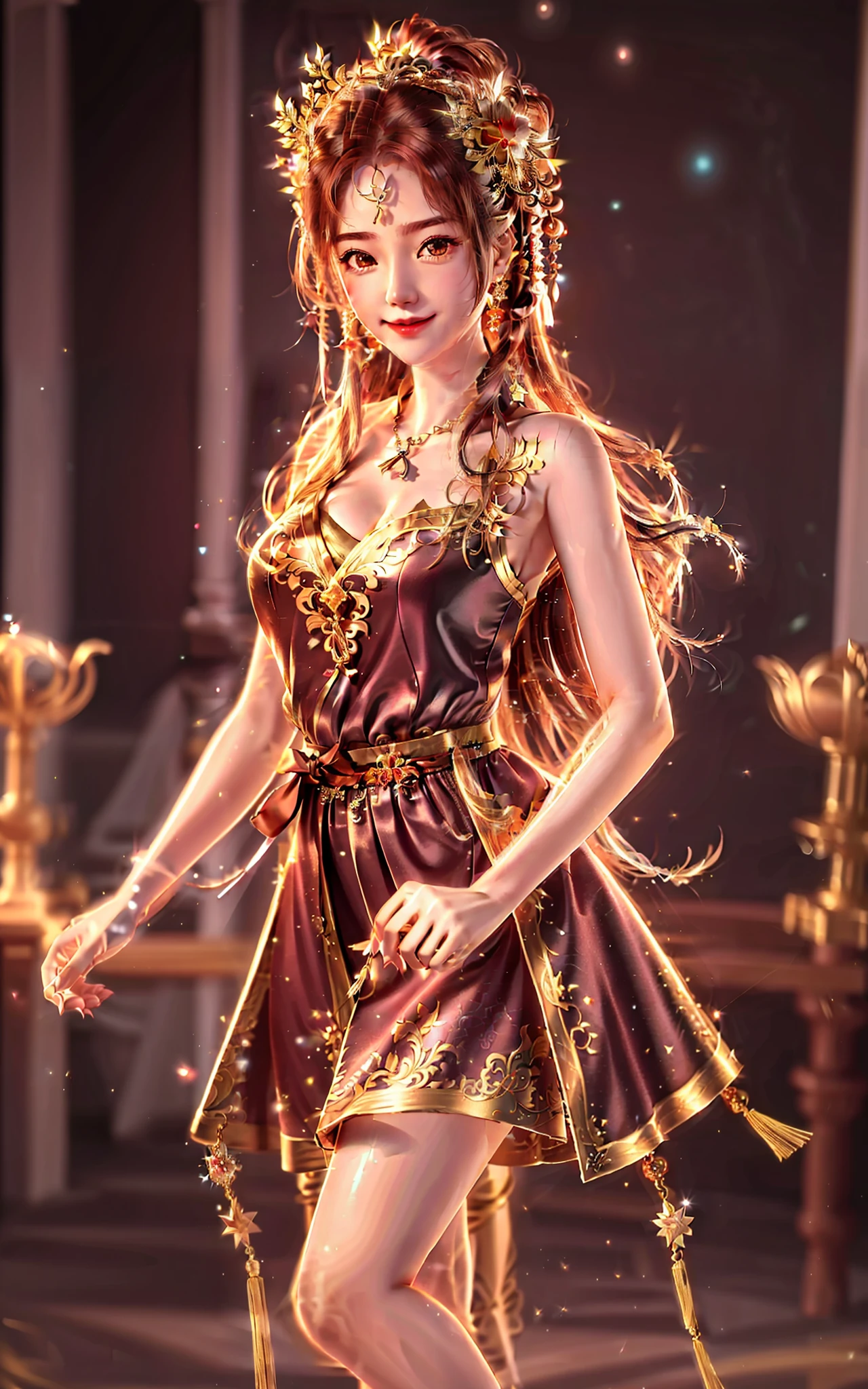 Superb Quality, Masterpiece, High Resolution, 1Girl, Blush, (Seductive Smile: 0.8), Star Eyes, Chinese Hanfu, Hair Accessories, Necklaces, Jewelry, Beauty, on_body, Tyndall Effect, Realistic, Shadow Room, Light Edge, Two-tone Lighting, (High Detail Skin: 1.2), 8K UHD, SLR, Soft Light, High Quality, Volume Lighting, Candid Photo, High Resolution, 4K, 8K, Background Blur, Realistic