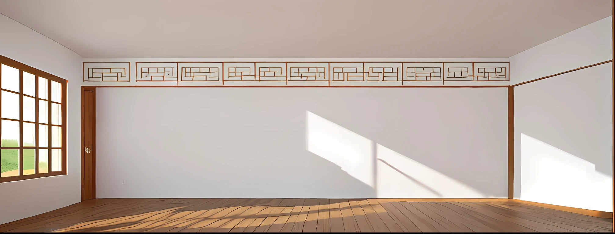 Masterpiece, best quality, ancient Chinese interior scene, white wall, wooden floor, (without wooden window: 1.4), (white: 1.4),