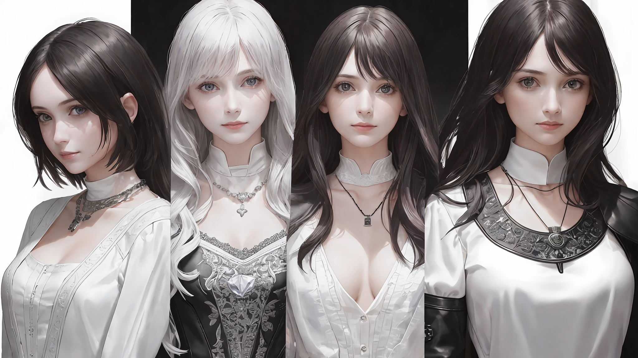 (3girls), ((())), 18 year old woman, , waist-length portrait, (renaissance buildings), ((high detailed skin:1.3)), ((high detailed facial features)), (realistic:1.3), (best quality), (masterpiece), (intricate details), intricate, 8k uhd, hdr, dslr, photographed on a Canon EOS R5, F/2.8, HDR, ray-tracing, bloom, ambient_oscillation, Depth of field, (dramatic light), (beautiful detailed light), (((necklace, white shirt, black leather trousers))), cleavage, microwaist, looking at viewer,