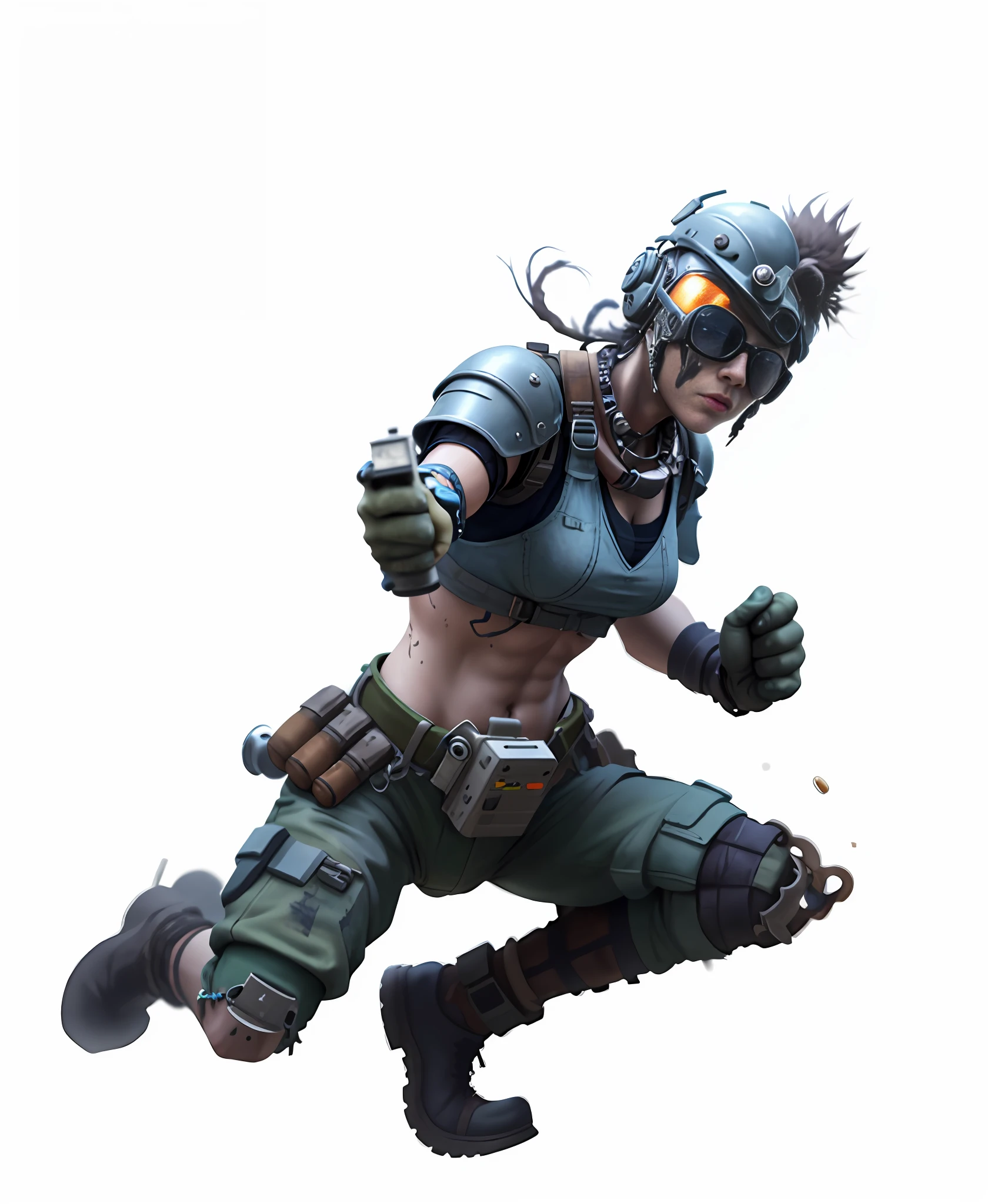 ((best quality)), ((masterpiece)), ((realistic)), (detailed), 1girl, solo, shiny, reflective, latex, work suit, voluptuous, body, squating, detailed, work shoes, messy, workshop, industrial, high heels, Black, Red, Silver, Metallic, Gloves, Goggles, Protection, Equipment, Machinery, Tools, Sparks, Dirt, Dirt, Oil, Stains, Sweat, Exhaust, Pipes, Gauges, Dials, Buttons, Levers, Cables, Wires, Hydraulics, Systems, Hydraulic Presses, Cranes, Pulleys, Welding, Torches, Grinders, Drills, Saws, Hammers, Screwdrivers, Wrenches, Wrenches, Toolboxes, Fire Extinguishers, First Aid Kits, Ventilation, Pipes, Lamps, Emergency Exits, Warning signs, warning tape, posters, calendars, coffee mugs, dirty, workbenches, storage, shelves, bins, lockers, hard hats, safety vests, earmuffs, face shields, respirators, fumes, debris, concrete floors, concrete walls, metal beams, rivets, bolts, screws, nuts, washers, chains, ropes, hooks, clips, magnets, bearings, lubricants, fluids, solvents, adhesives, lubrication, maintenance, repair, overhaul, upgrades, installation, assembly, manufacturing, customization, Prototyping, Research, Development, Testing, Quality Control, Inspection, Certification, Compliance, Regulations, Standards, Efficiency, Productivity, Innovation, Excellence, Satisfaction, Teamwork, Dedication, Professionalism, Empowerment, Diversity, Equality, Respect, Safety Culture, Industrial Fashion, Sci-Fi, Cyberpunk, Dystopia Arafeld female in full body armor and helmet, squat, battle pose, video game character, fighter pose, mercenary, combat action pose, combat pose, post-apocalyptic explorer, attack pose, Mechanized Soldier Girl, Diesel Punk Girl, Post - Doomscavenger, 3D Rendering, In game rendering, cinematic light source with gun in hand, facing away from the camera