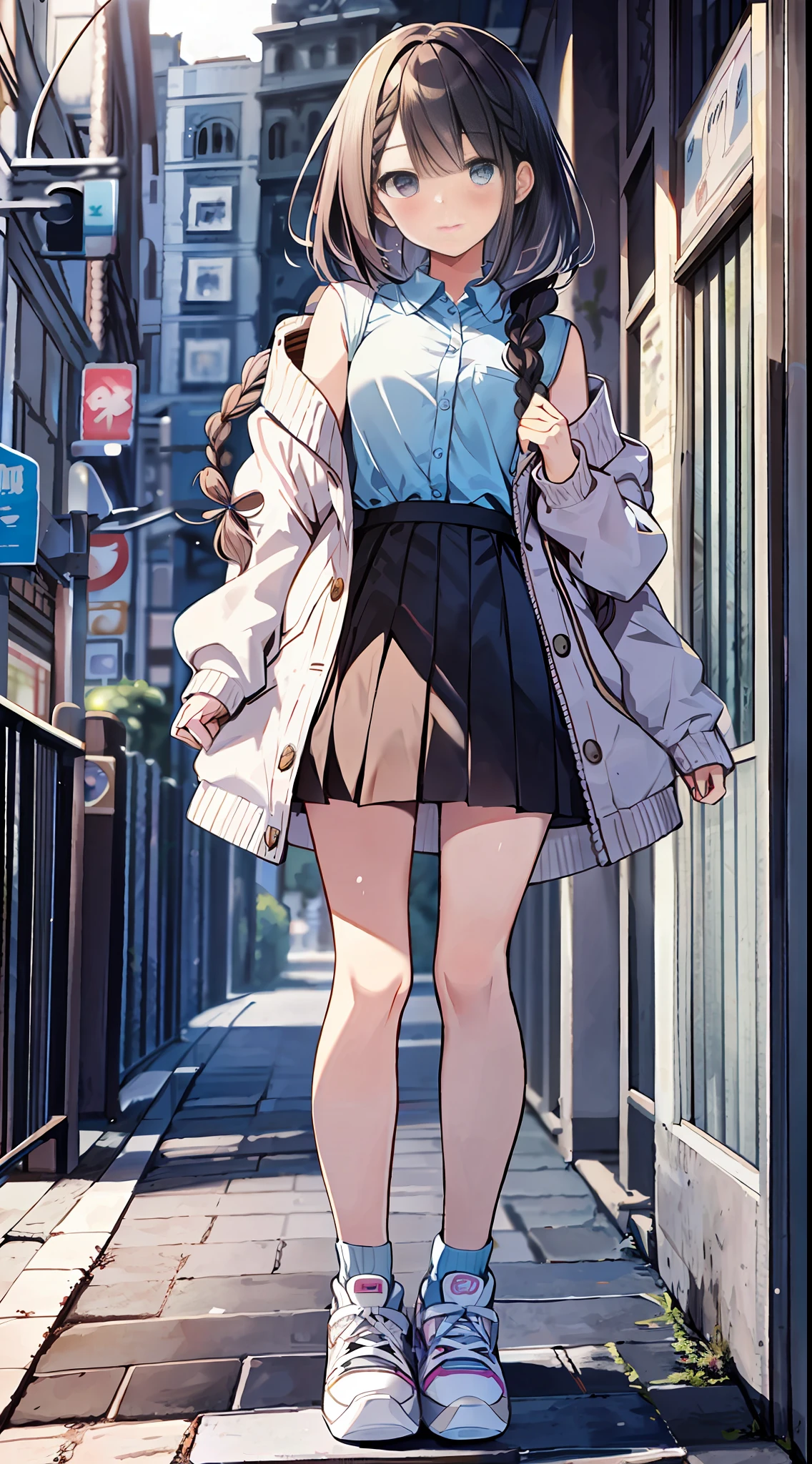 (incredibly absurdres absolutely resolution: 1.5), Best Quality, Masterpiece, Ultra High Definition, 8k, (Multiple Girls), (Pale Cardigan, Sneakers, Skirt) BREAK Shoujo Manga Style, (Loli), Soft Line Art, Digital Enhancement, Shojo Manga Touch, Shoujo Manga Core, ( Hair length to the shoulders))), (((short braid)))