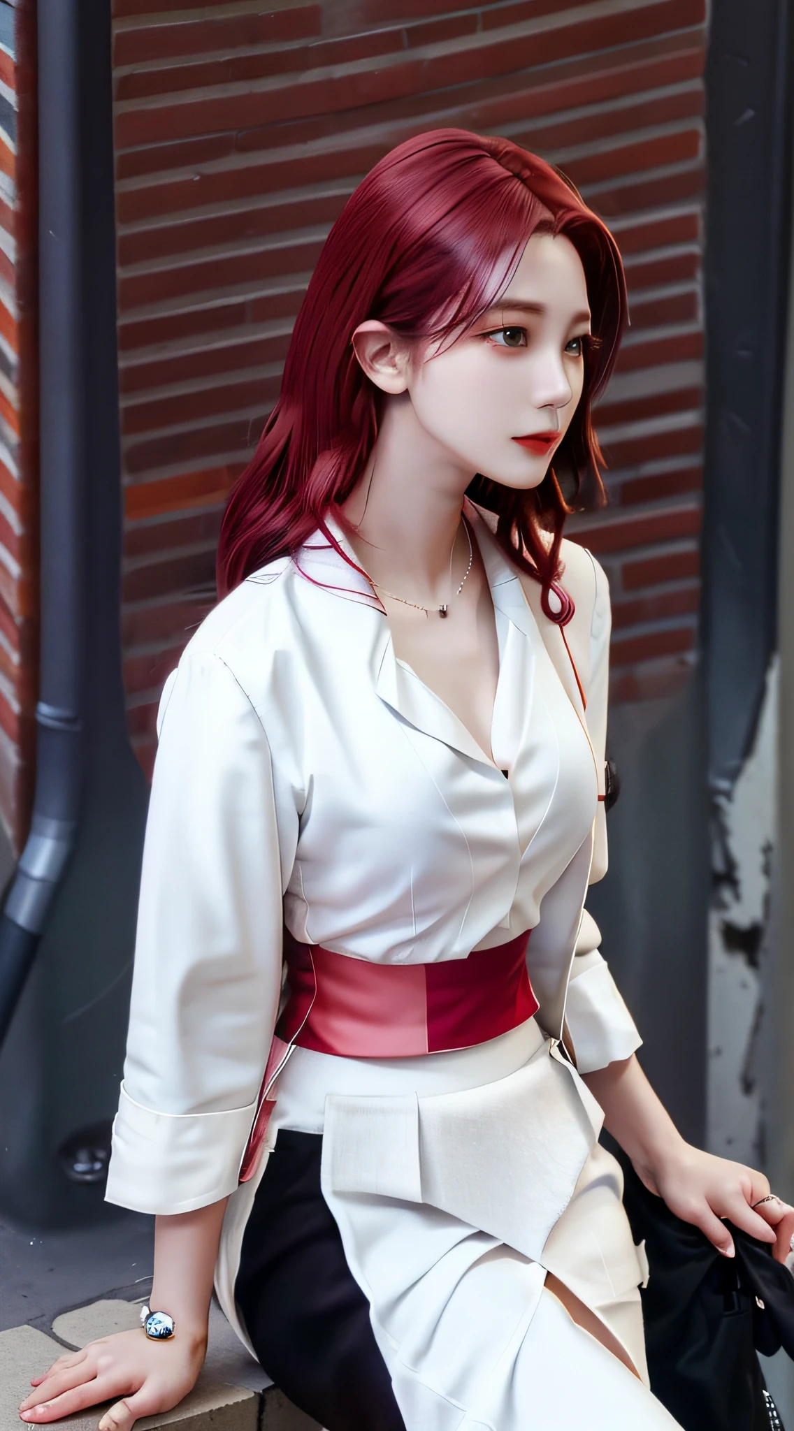 ((Realistic lighting, Best Quality, 8K, Masterpiece:1.3)), Clear focus: 1.2, 1girl, Perfect Body Beauty: 1.4, Slim Abs: 1.1, ((Light Red Hair)), (White Blazer: 1.4), (Outdoor, Night: 1.1), City Street, Ultra Fine Face, Fine Eyes, Double Eyelids, Best Proportions Four Fingers and One Thumb, (Realistic: 1.3), Cute 1girl, Medium Tits, Short White Skirt,