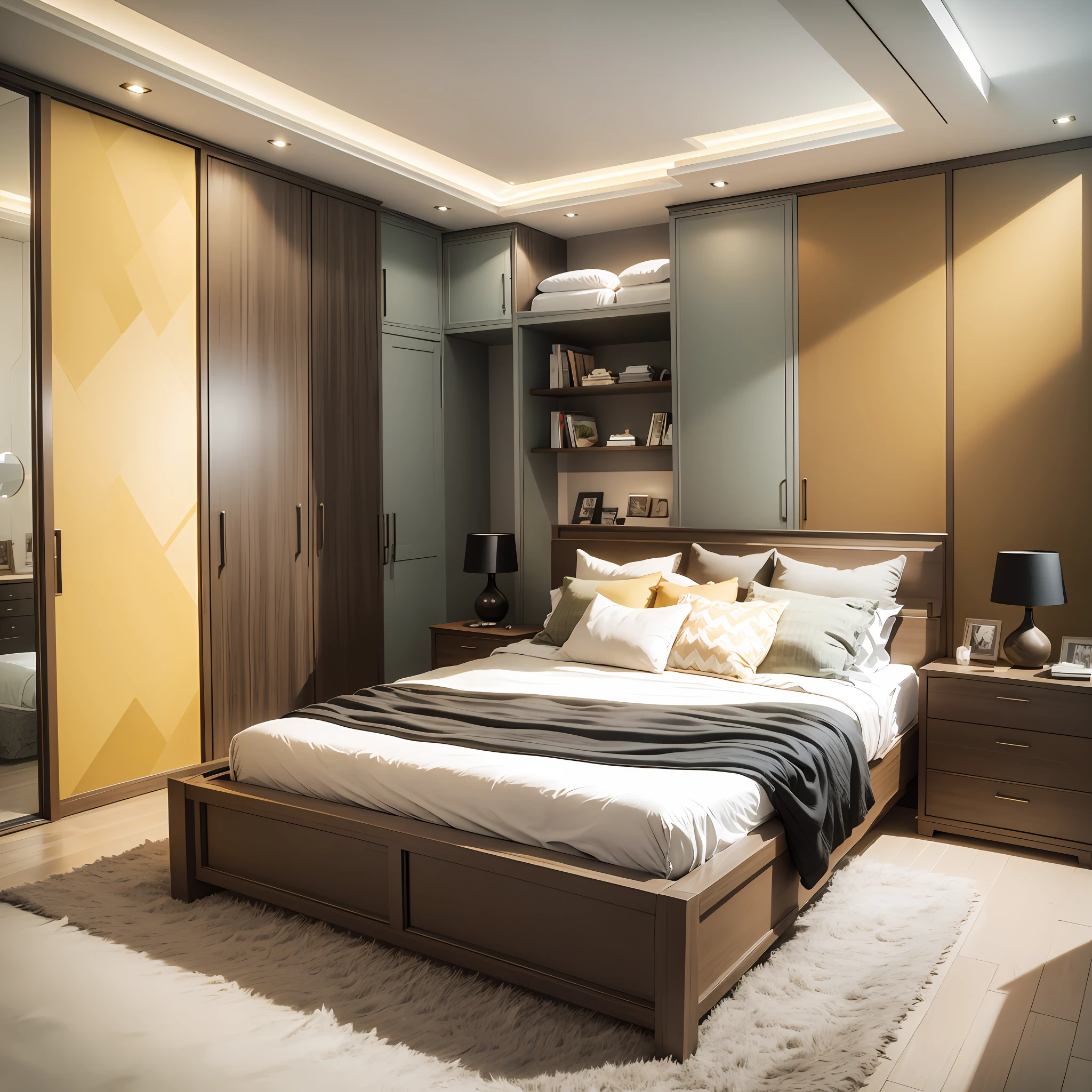 A room full of sunshine, bedroom, custom wardrobe throughout the house, double bed, high-grade comfortable bedding, modern style, --auto --s2