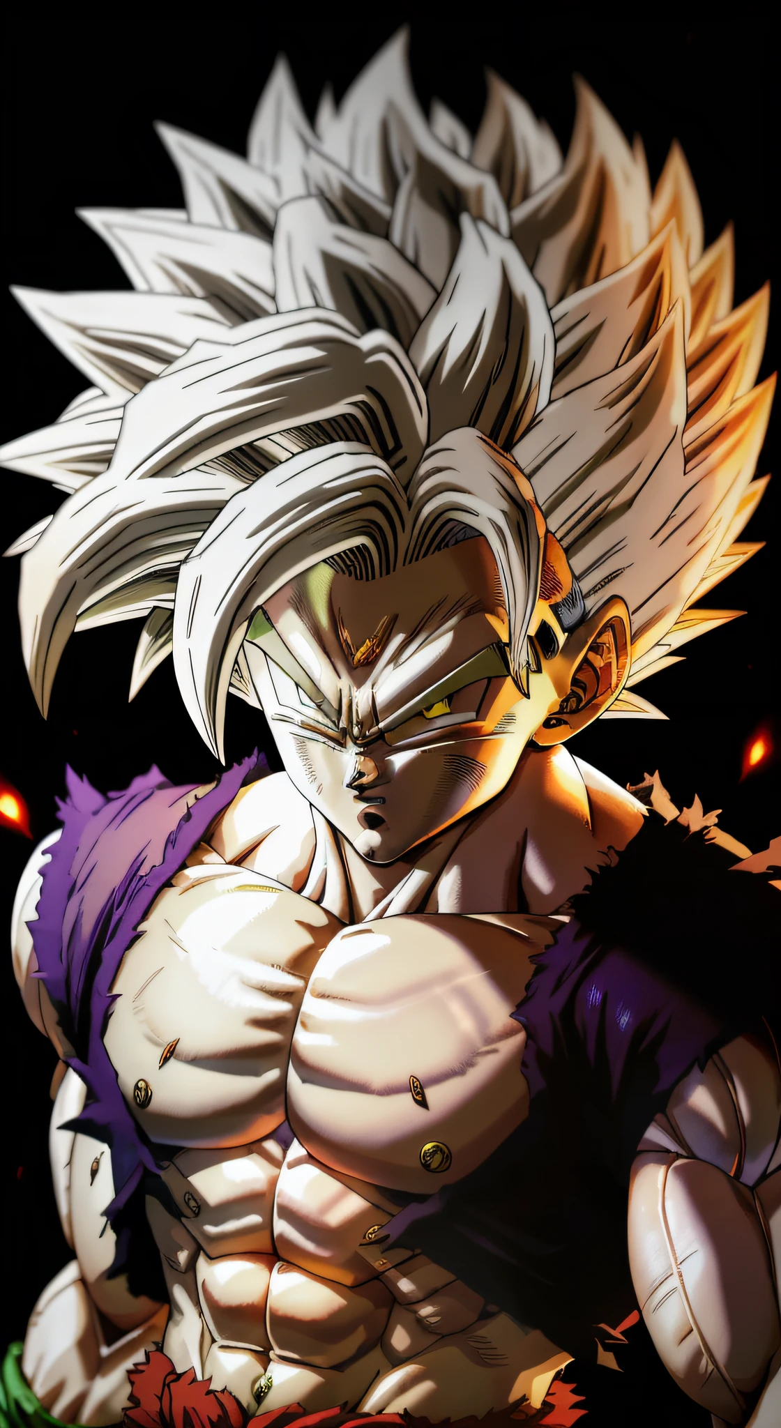 Masterpiece, Essential, Broly Super Saiyan, fierce eyes, red eyes, glowing hair, shiny background