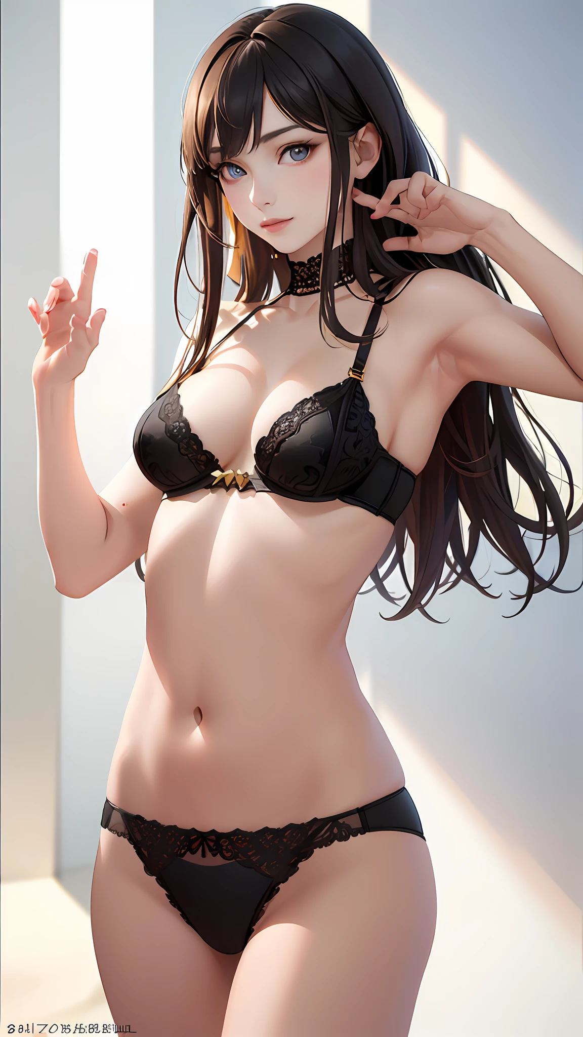 (Photorealistic:1.4), (Masterpiece, Sidelight, Fine Beautiful Eyes: 1.2), Masterpiece*Portrait, Realistic, 3D Face, Luminous Eyes, Glossy Hair, Glossy Skin, Alone, Embarrassing, (Epigastric), Black Underwear, Blonde Hair,
