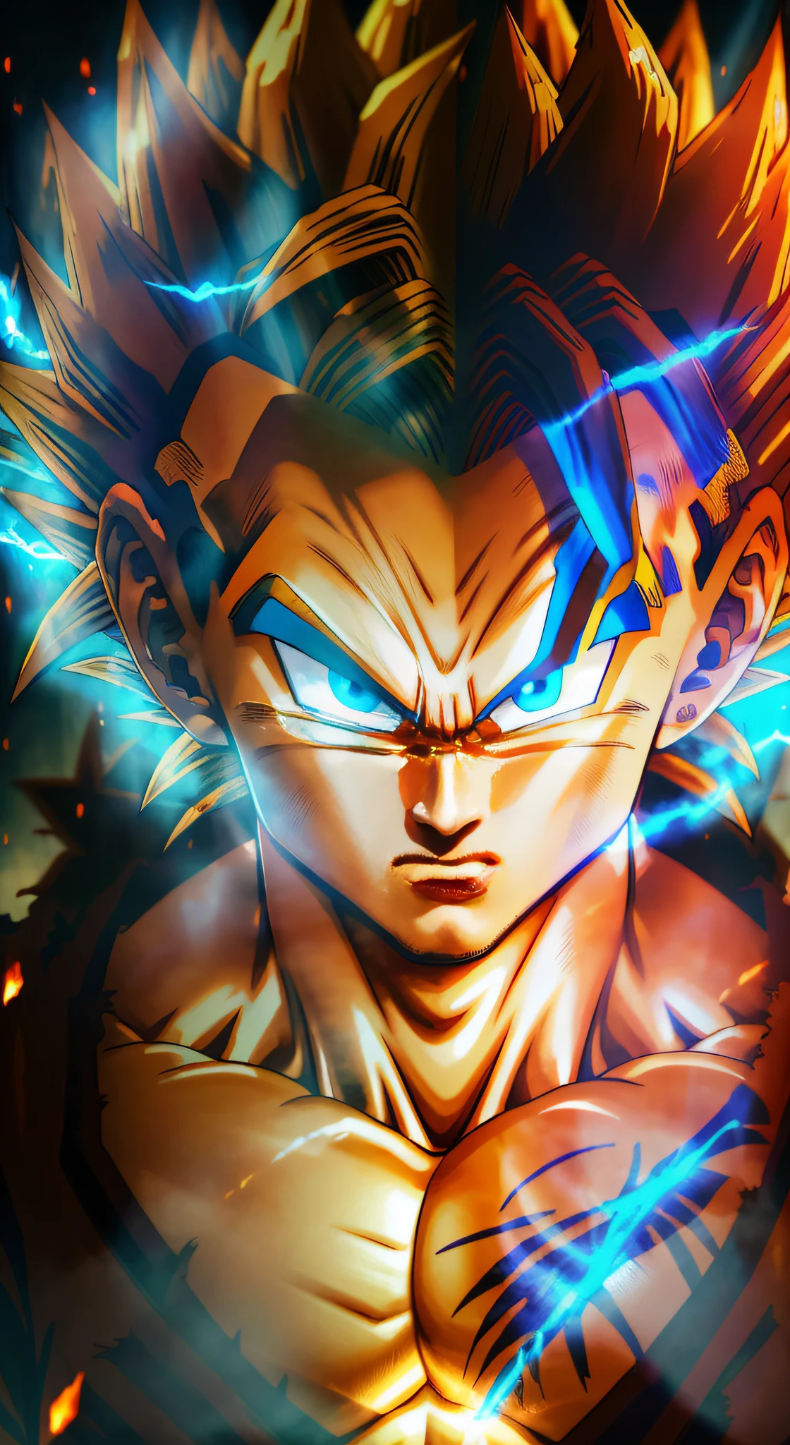 Masterpiece, Excellent, Son Gohan Super Saiyan, fierce eyes, blue eyes, glowing hair