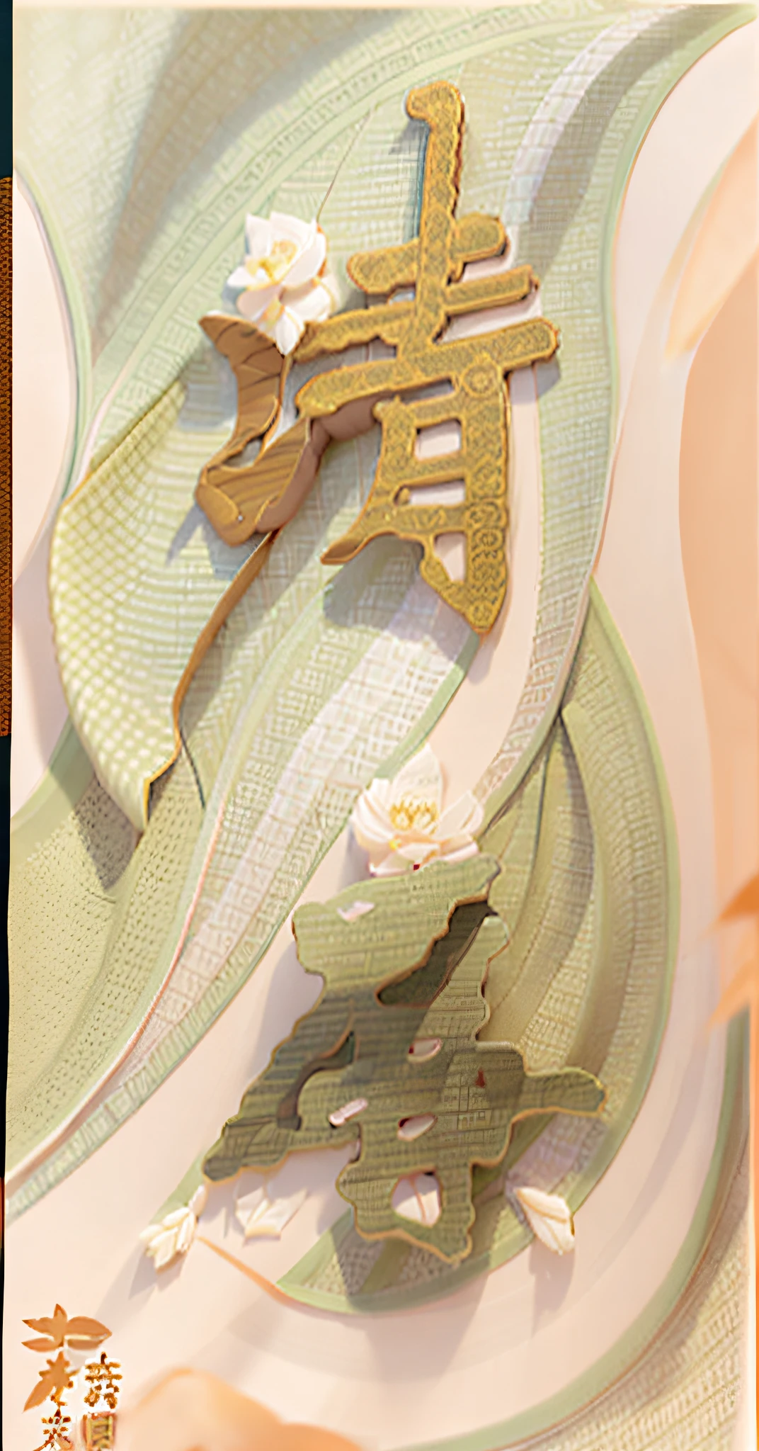 Qinglian, Chinese calligraphy, art characters, lotus, hanzi combined with painting, hanzi should be clearer, the edges can be blurred, summer lotus, Chinese characters under the shade of lotus green