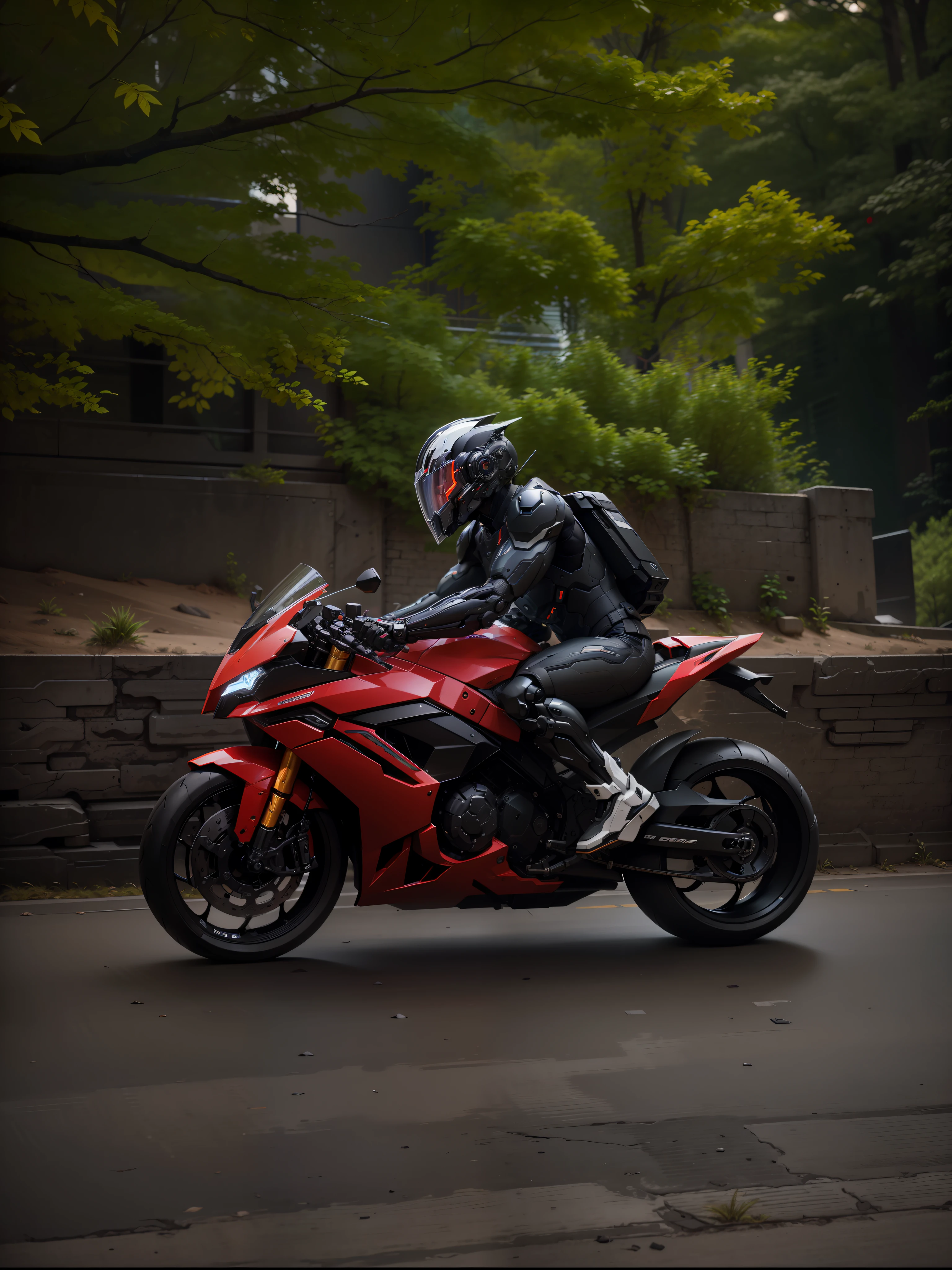 Brave full body black mecha white short hair cyber handsome warrior, black cyber mechanical motorcycle, high-tech black full surround helmet, white short hair, Nousr, biomechanics, MSHN robot man, high-tech helmet, surreal, steel, intricate design, crazy details, fine details, extremely clear lines, cinematic lighting, photo realism, detailed masterpiece