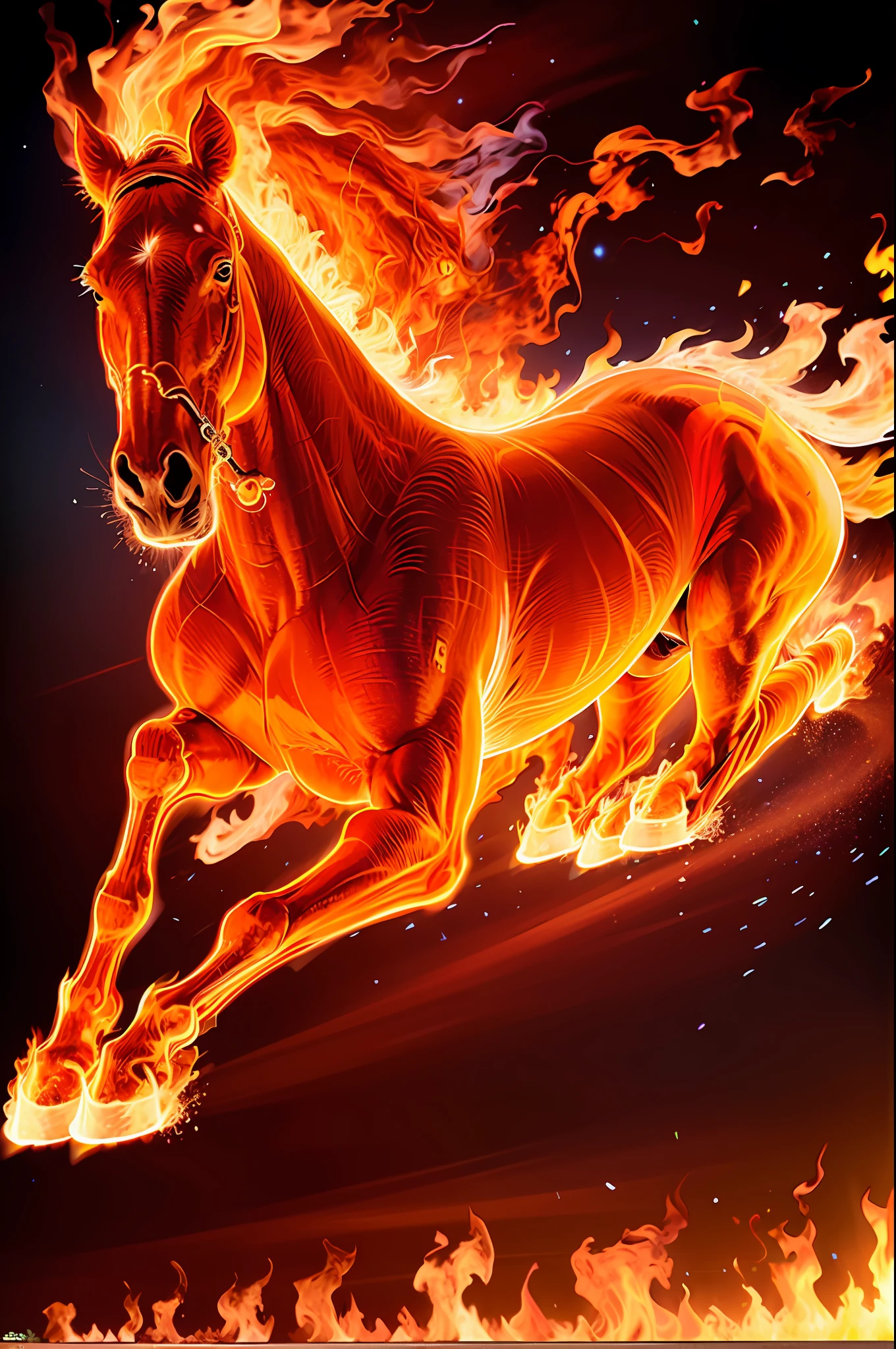 a running horse on fire,(redfire:1.3),
good hand,4k, high-res, masterpiece, best quality, head:1.3,((Hasselblad photography)), sharp focus, (cinematic lighting), collarbone, night, soft lighting, dynamic angle, [:(detailed face:1.2):0.2], outside, city,monochrome background,