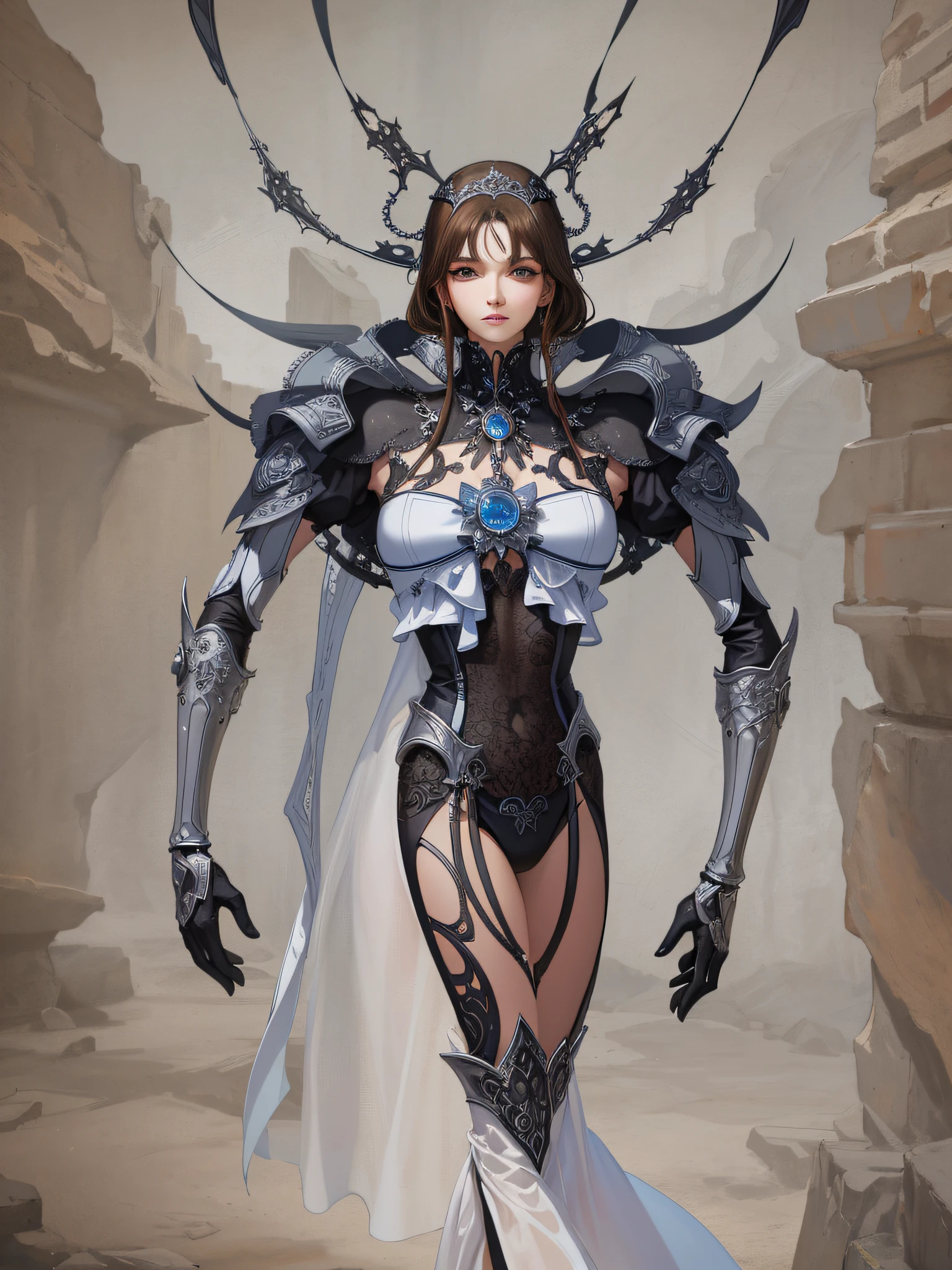best quality, masterpiece, (realistic:1.2), 1 ghost girl , brown hair, brown eyes,Front, detailed face, beautiful eyes, gothic