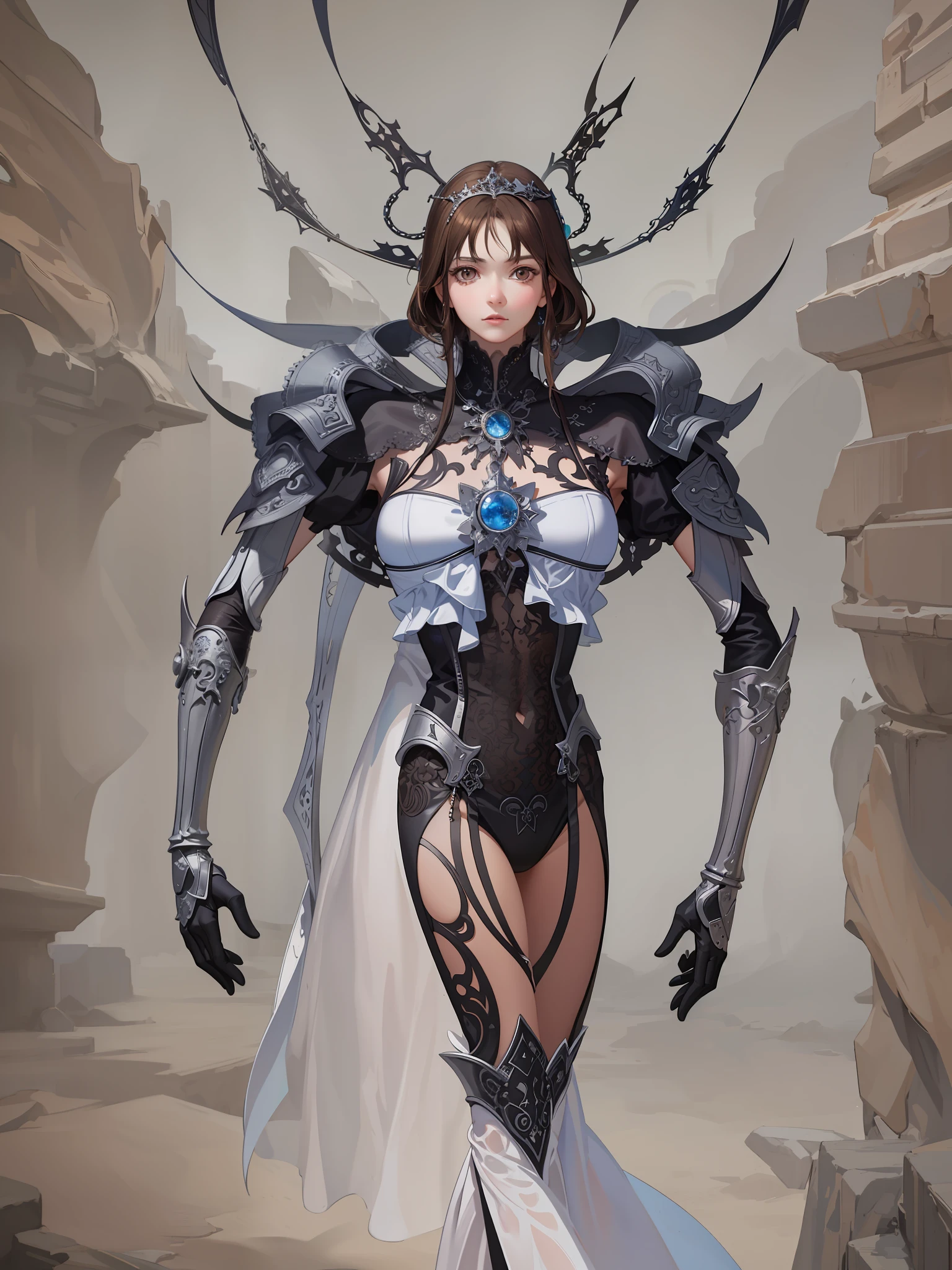best quality, masterpiece, (realistic:1.2), 1 ghost girl , brown hair, brown eyes,Front, detailed face, beautiful eyes, gothic