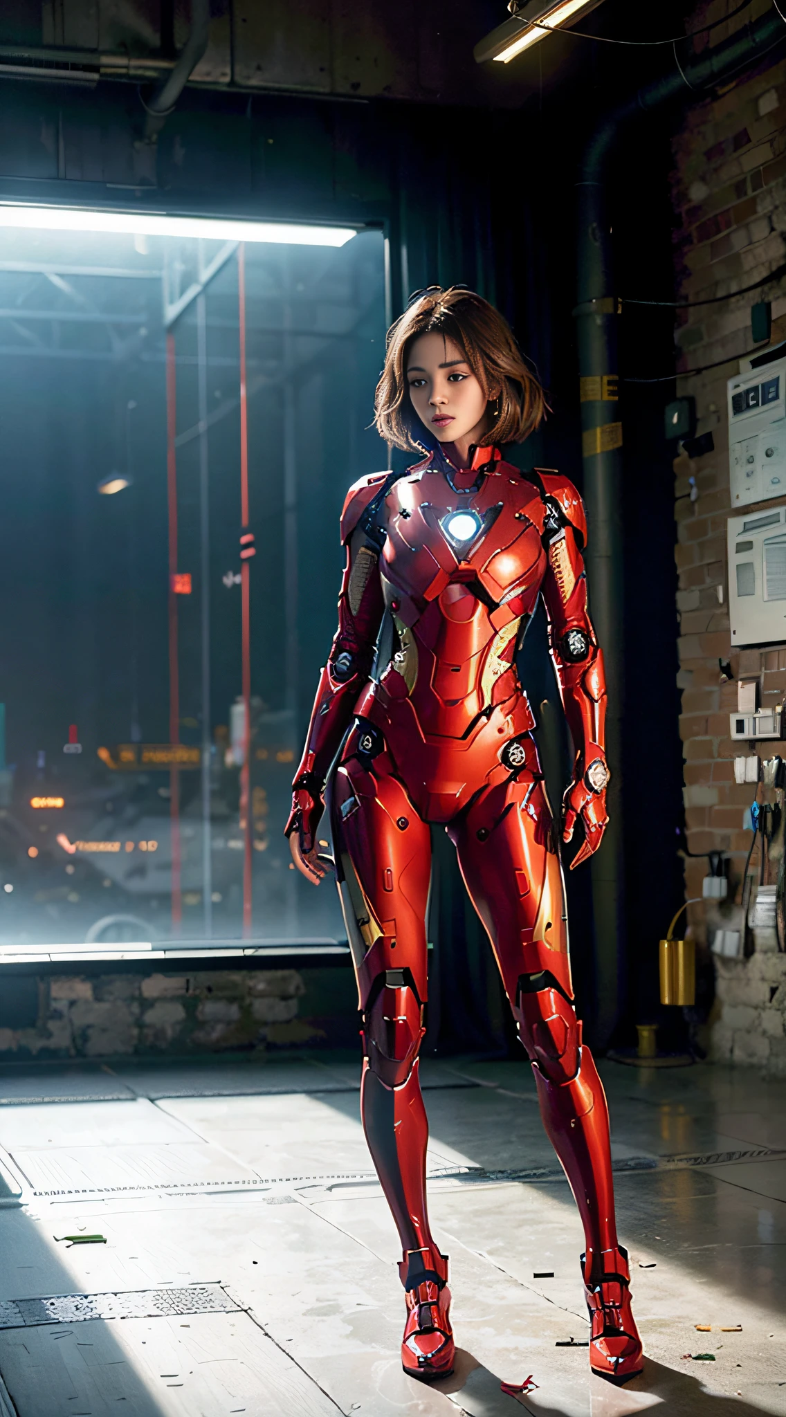 (1girl:1.3), solo,__body-parts__, official art, unity 8k wallpaper, ultra detailed, beautiful and aesthetic, beautiful, masterpiece, best quality, RAW, masterpiece, super fine photo,, best quality, super high Resolution, photorealistic, sunlight, full body portrait, stunningly beautiful,, dynamic pose, delicate face, vibrant eyes, (side view), she is wearing a futuristic Iron Man mech, red and gold, Highly detailed abandoned warehouse background, detailed face, detailed complex busy background, messy, gorgeous, milky, high detailed skin, realistic skin details, visible pores, sharp focus, volumetric fog, 8k uhd, dslr camera, High quality, film grain, fair skin, photorealism, lomography, sprawling metropolis in a futuristic dystopia, view from below, translucent