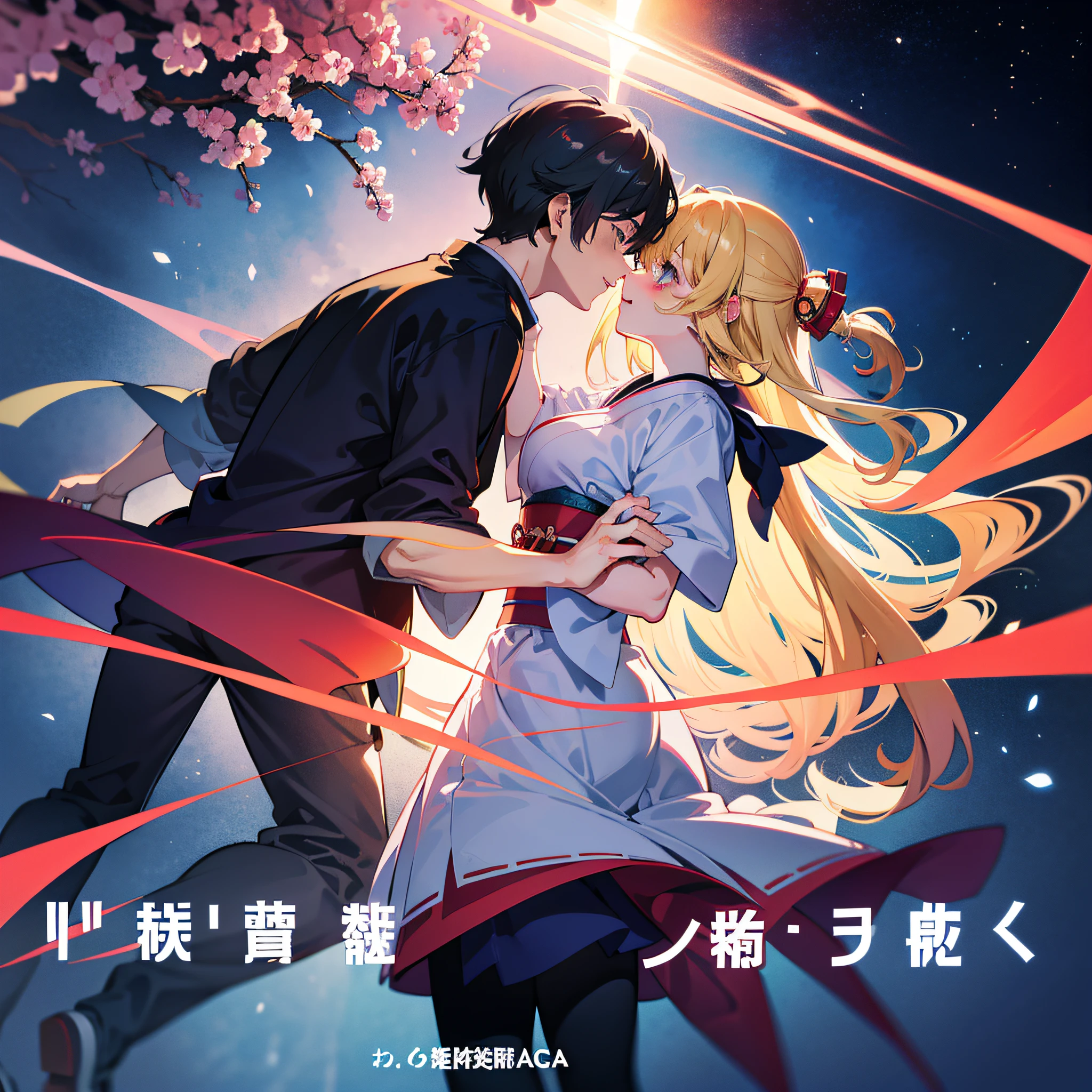 anime poster of a couple boy and girl kissing each other, japanese light novel cover, light novel cover art, manga cover style
