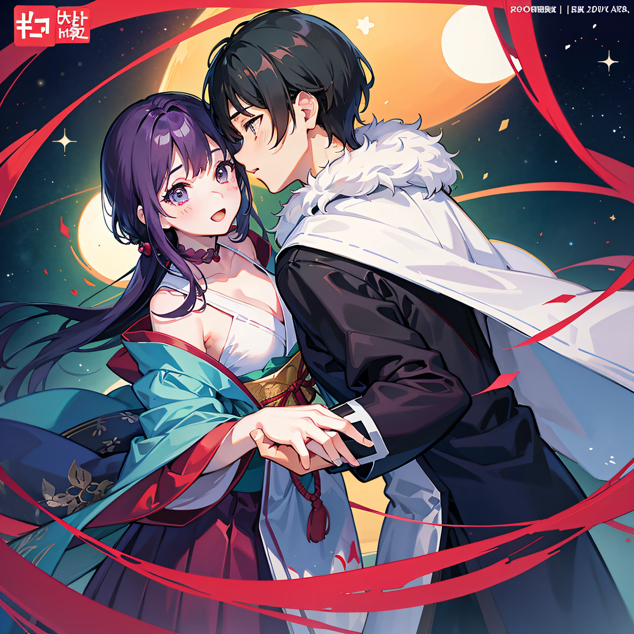 anime poster of a couple boy and girl kissing each other, japanese light novel cover, light novel cover art, manga cover style