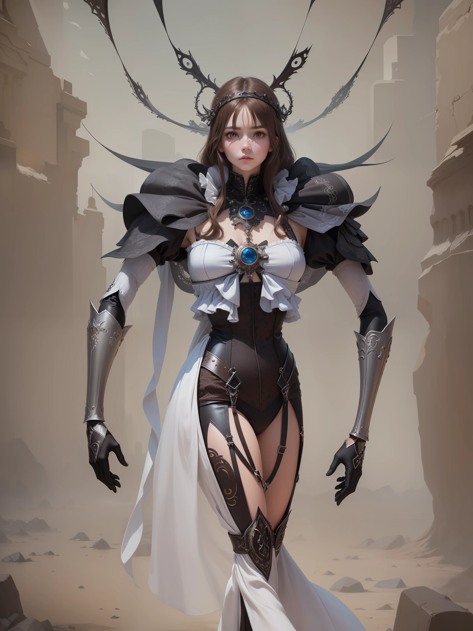 best quality, masterpiece, (realistic:1.2), 1 ghost girl , brown hair, brown eyes,Front, detailed face, beautiful eyes, gothic