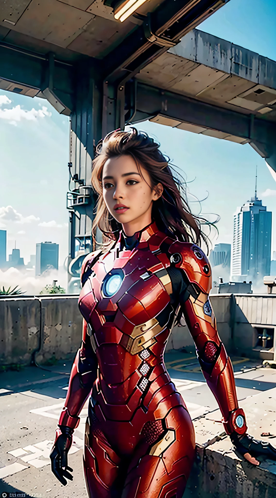 (1girl:1.3), solo,__body-parts__, official art, unity 8k wallpaper, ultra detailed, beautiful and aesthetic, beautiful, masterpiece, best quality, RAW, masterpiece, super fine photo,, best quality, super high Resolution, photorealistic, sunlight, full body portrait, stunningly beautiful,, dynamic pose, delicate face, vibrant eyes, (side view), she is wearing a futuristic Iron Man mech, red and gold, Highly detailed abandoned warehouse background, detailed face, detailed complex busy background, messy, gorgeous, milky, high detailed skin, realistic skin details, visible pores, sharp focus, volumetric fog, 8k uhd, dslr camera, High quality, film grain, fair skin, photorealism, lomography, sprawling metropolis in a futuristic dystopia, view from below, translucent