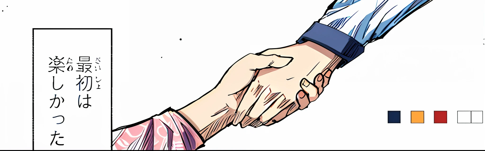 anime hand and a white background, hand shake, color manga, manga color, color manga, color manga panel