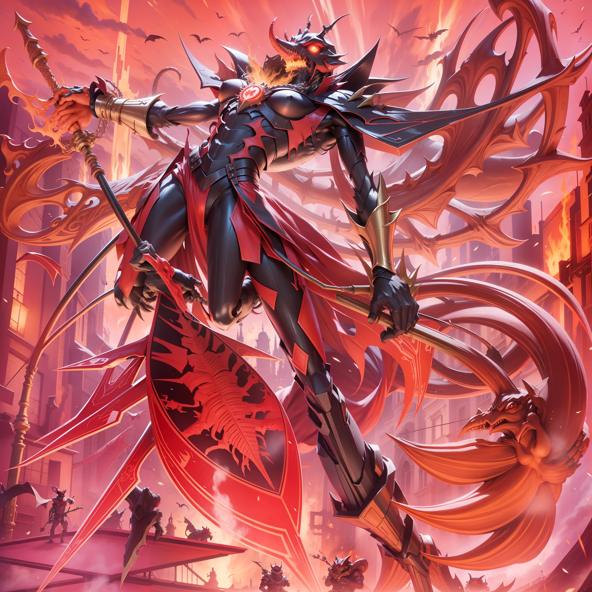 Grasshopper, holding a staff with mouth, demon, arms sticking out of his back, wearing 4k theater mask, Yu-Gi-Oh