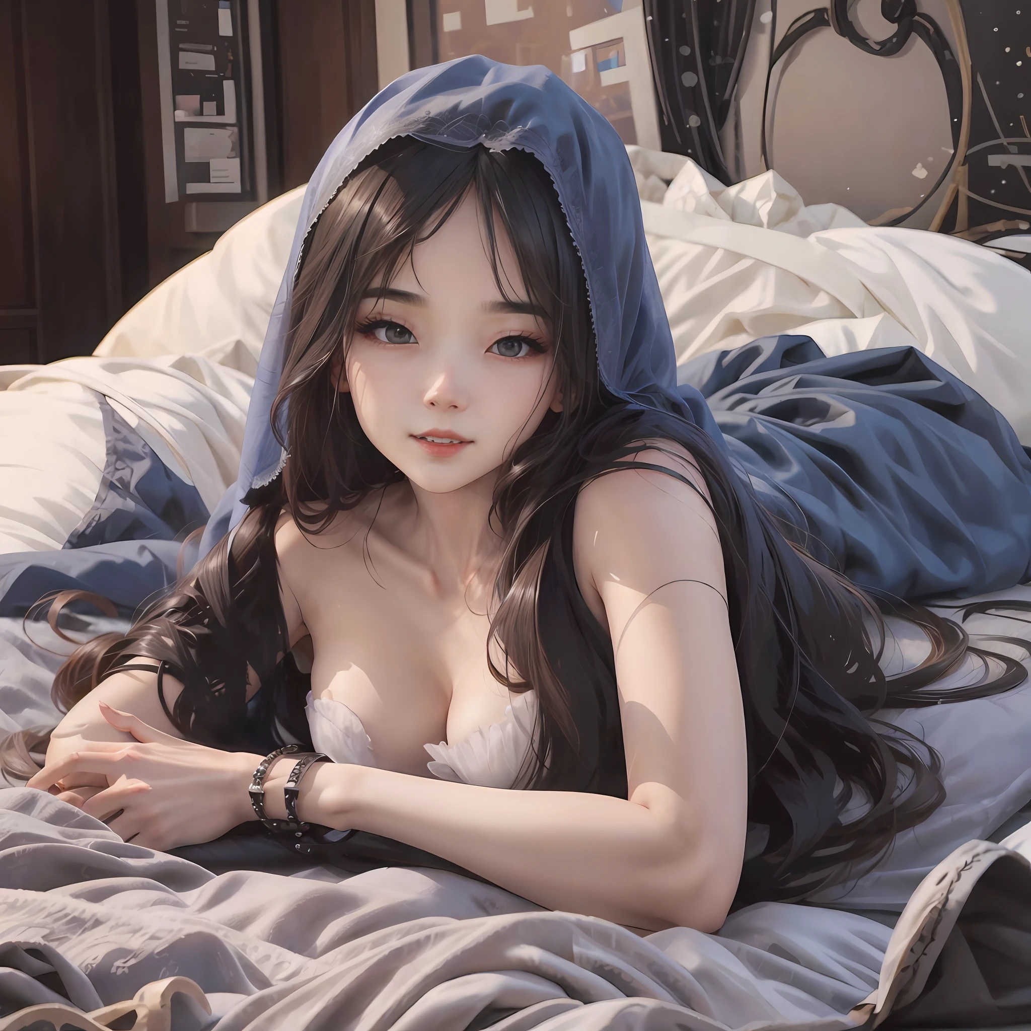 A 25-year-old woman is lying on a bed covered in a veil --auto --s2