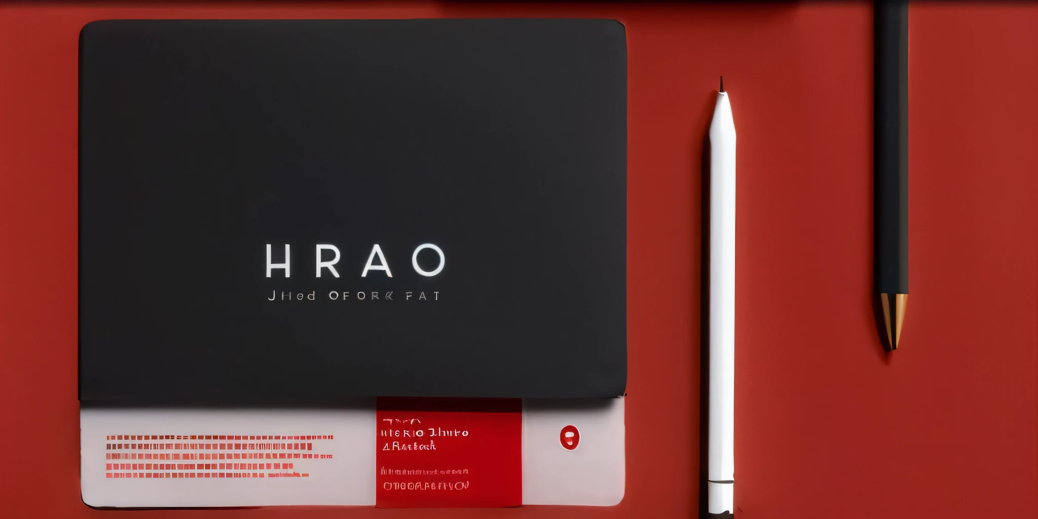 a close up of a notebook with a pen on a red surface, inspired by Rihard Jakopič, inspired by Ju Chao, by Rihard Jakopič, by Zha Shibiao, sharp render, brand identity, nekro petros afshar, ohararyu, hiro, inspired by Kanō Hōgai