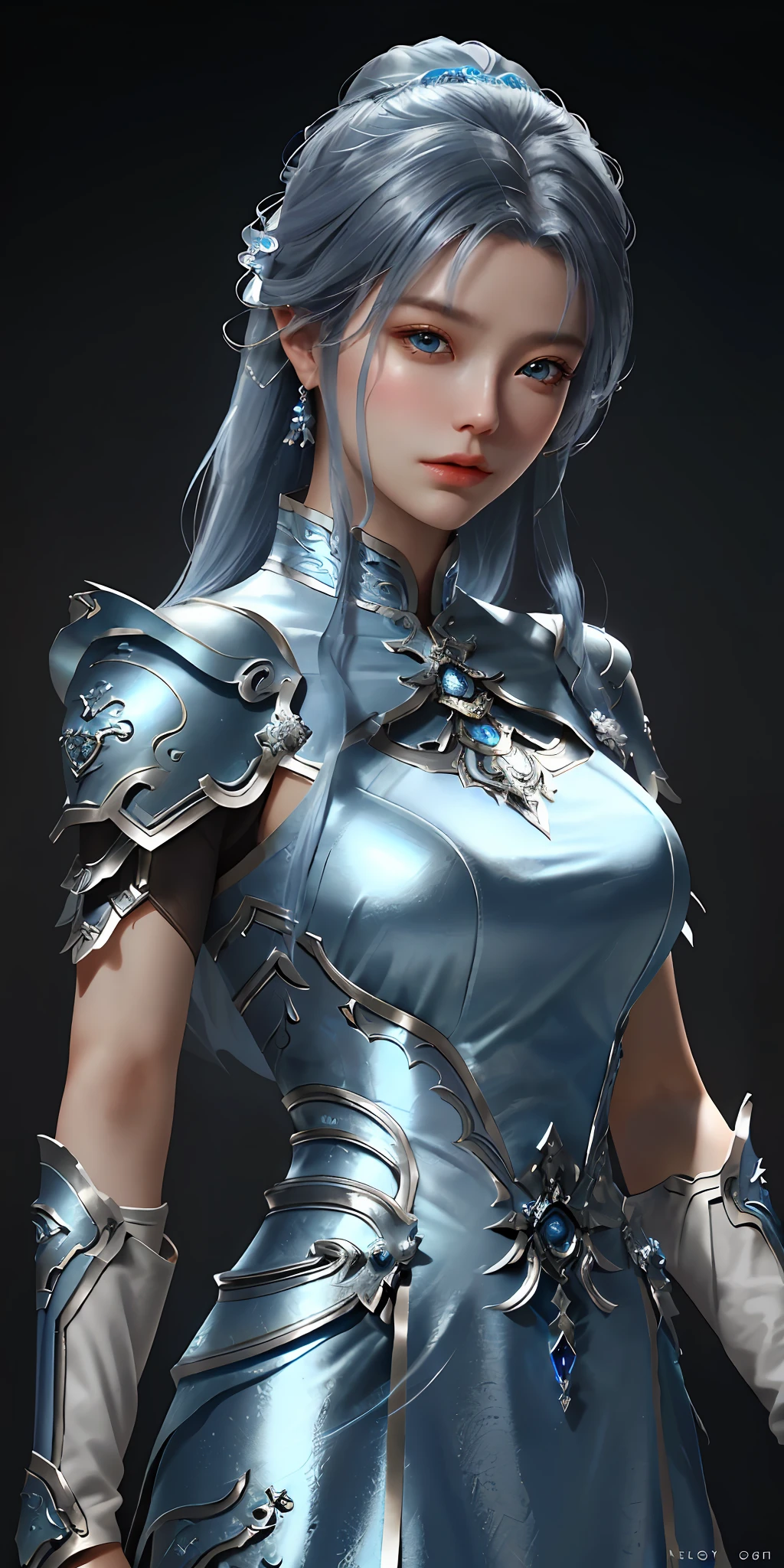 a close up of a woman in a silver and blue dress, chengwei pan on artstation, by Yang J, detailed fantasy art, stunning character art, fanart best artstation, epic exquisite character art, beautiful armor, extremely detailed artgerm, detailed digital anime art, artgerm on artstation pixiv, armor girl