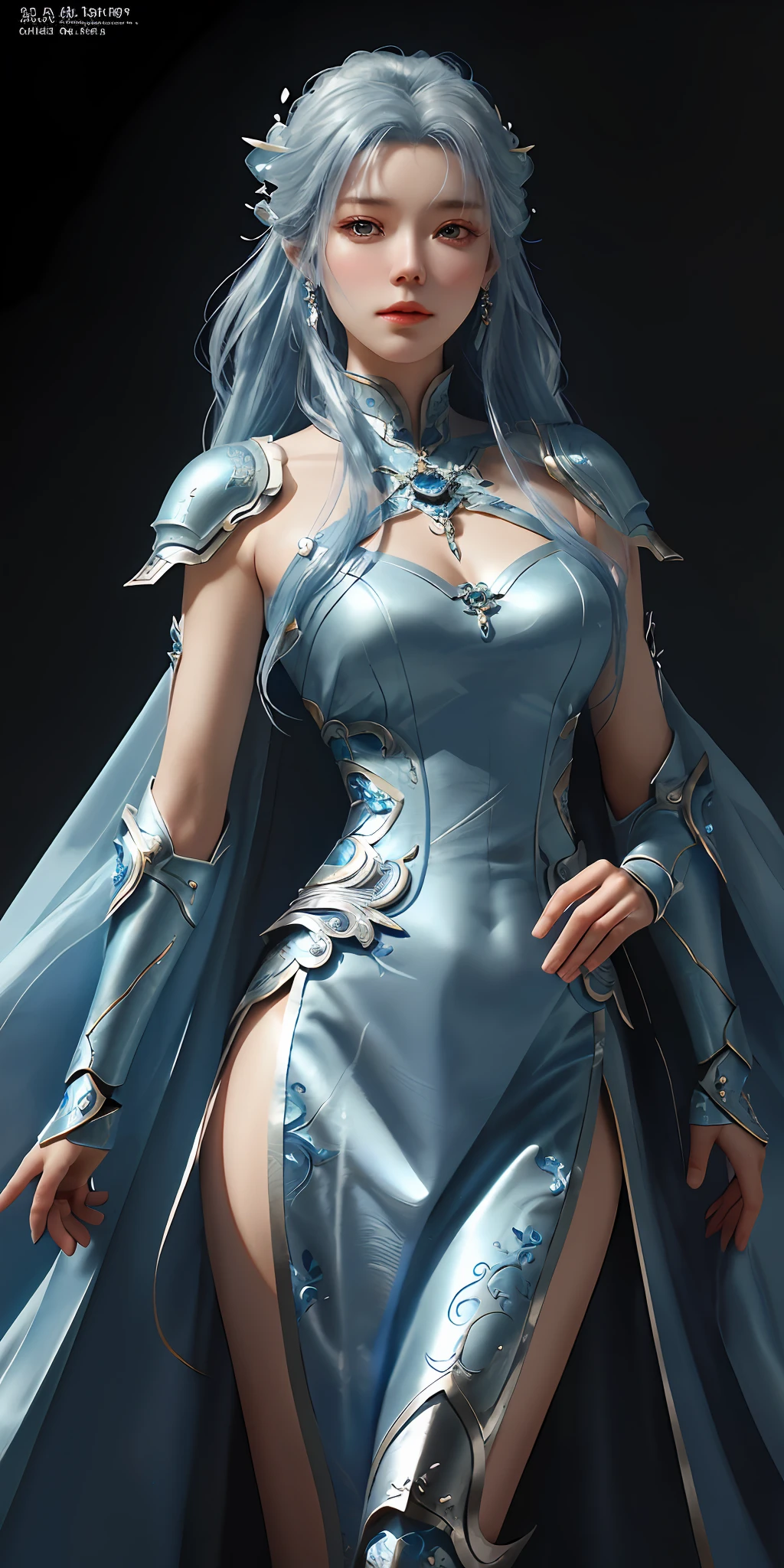 a close up of a woman in a silver and blue dress, chengwei pan on artstation, by Yang J, detailed fantasy art, stunning character art, fanart best artstation, epic exquisite character art, beautiful armor, extremely detailed artgerm, detailed digital anime art, artgerm on artstation pixiv, armor girl