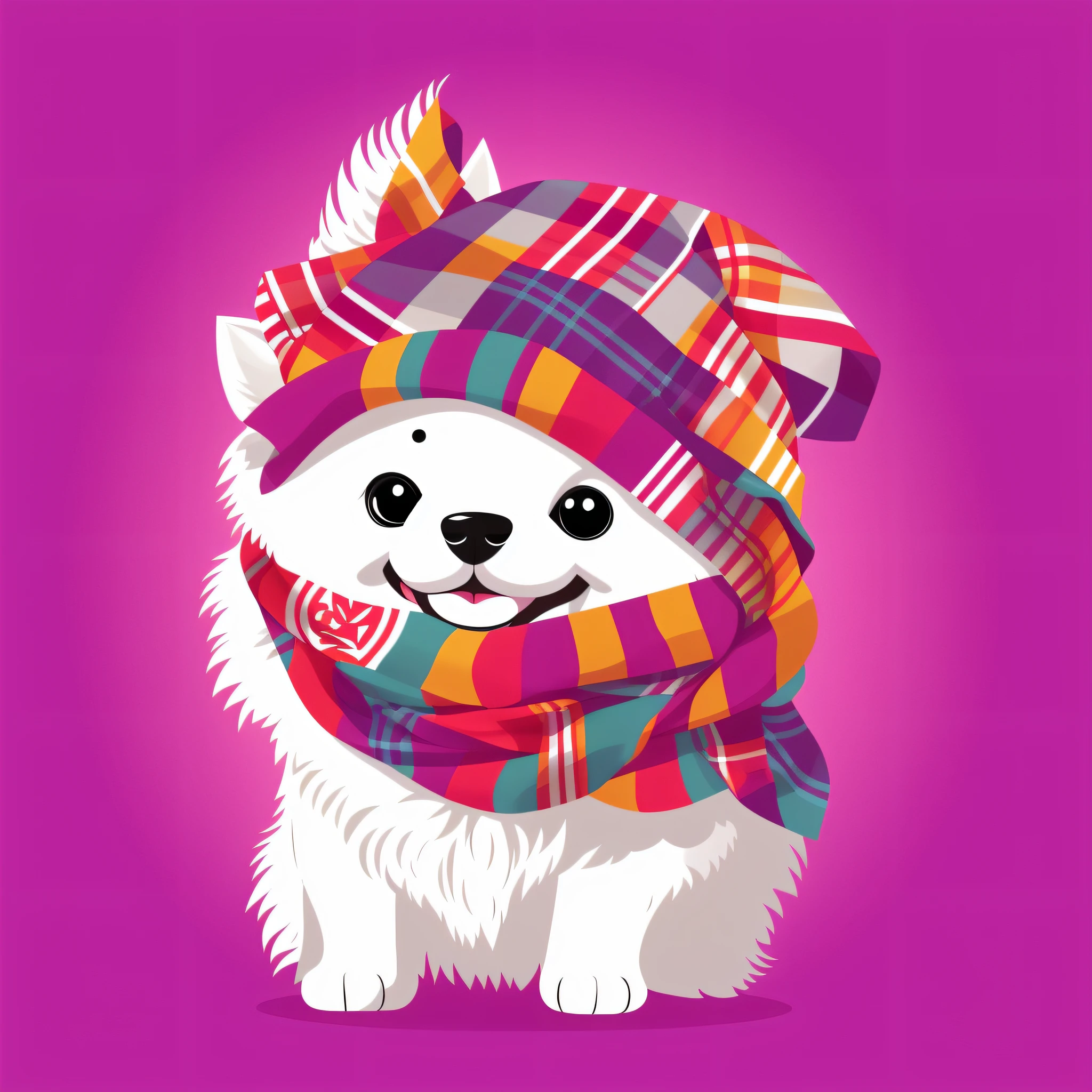 Cartoon vector illustration, cartoon cute Samoyed, wearing scarf, inspired by sweetness